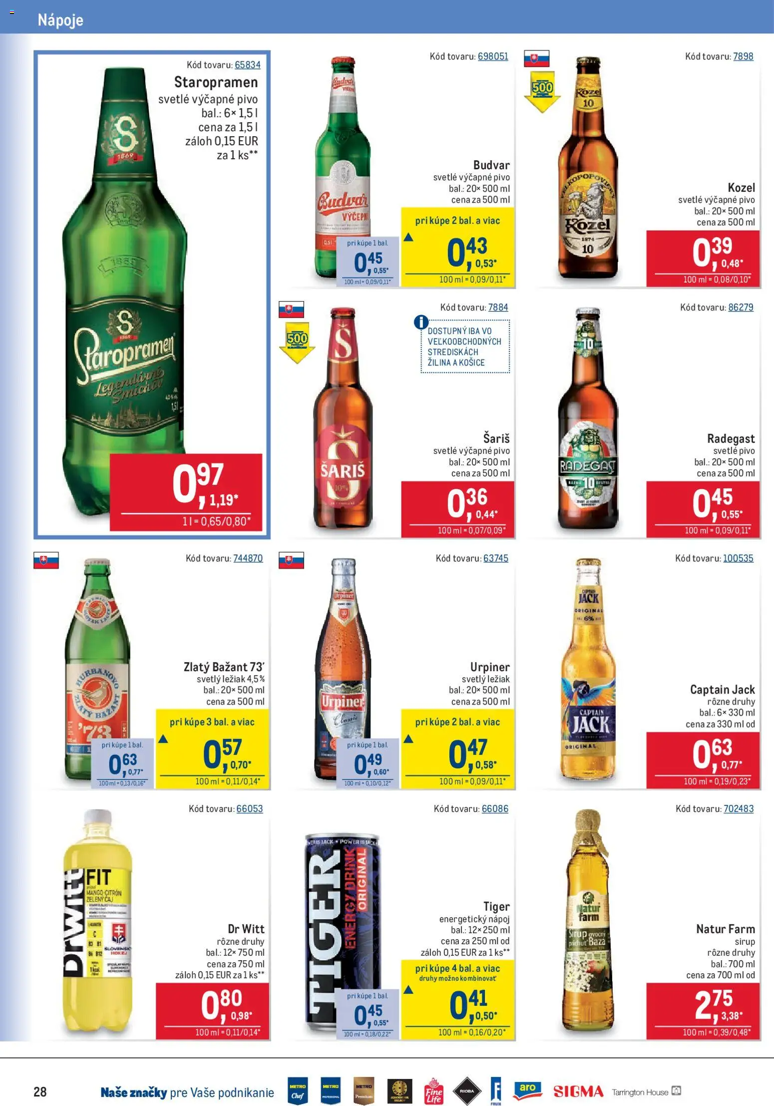 Nové Metro akcie – leták je platný od 06.05.2026 | Strana: 28 | Produkty: Pivo, Budvar, Zlatý Bažant, Urpiner