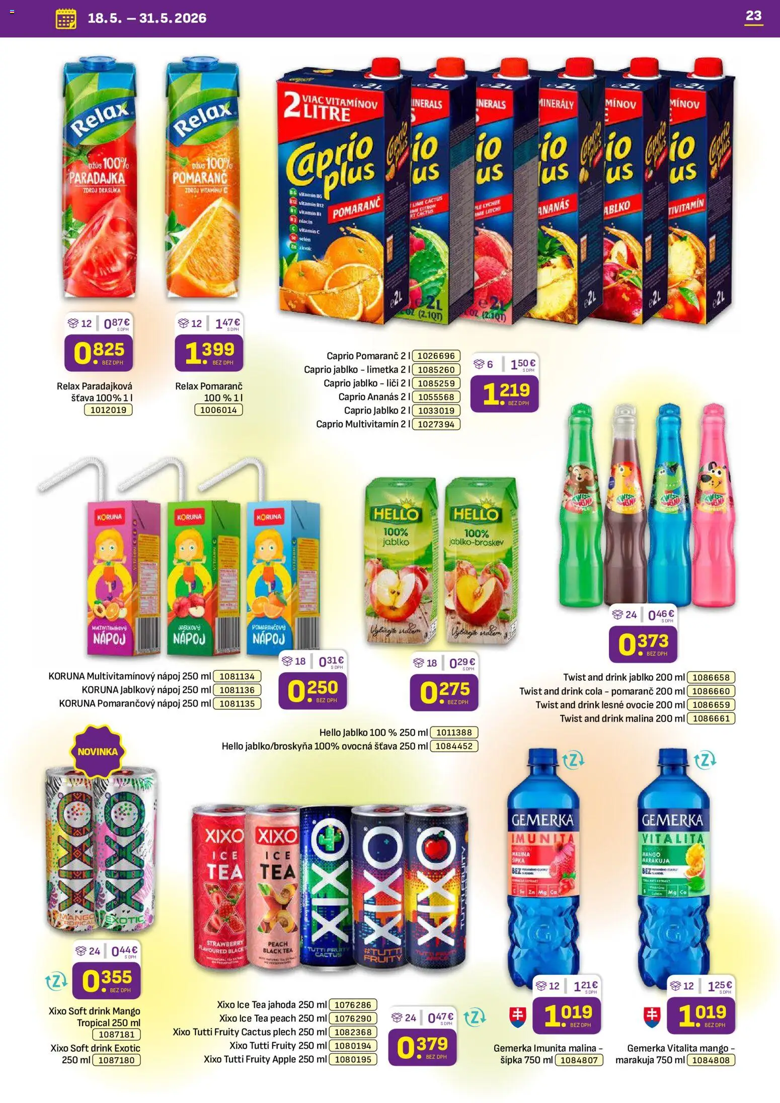 Nové Libex akcie – leták je platný od 18.05.2026 | Strana: 23 | Produkty: Limetka, Liči, Mango, Ovocie