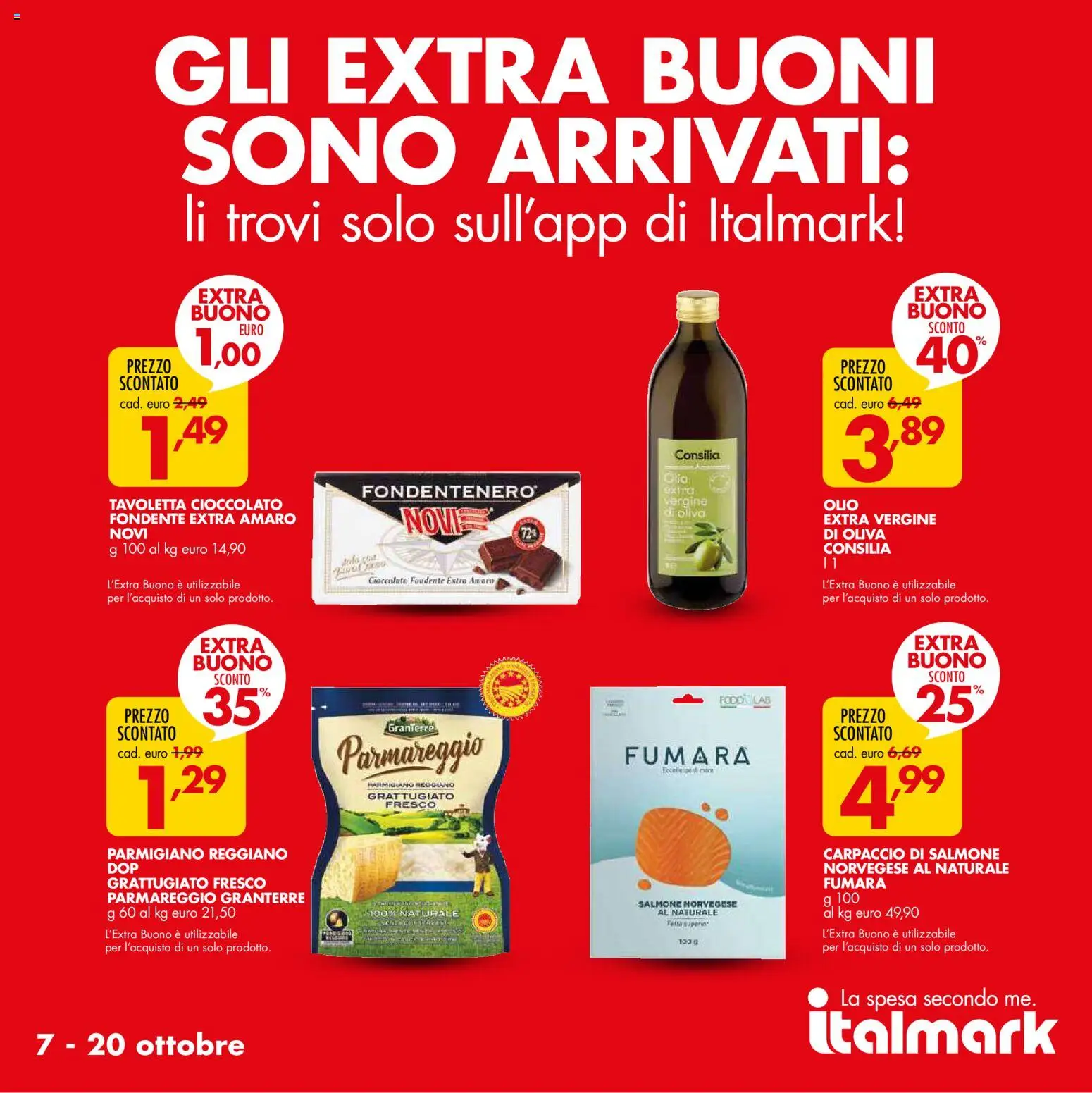 Volantino Italmark del 07/10/2026 | Pagina: 2 | Prodotti: Cioccolato, Carpaccio, Parmigiano, Amaro