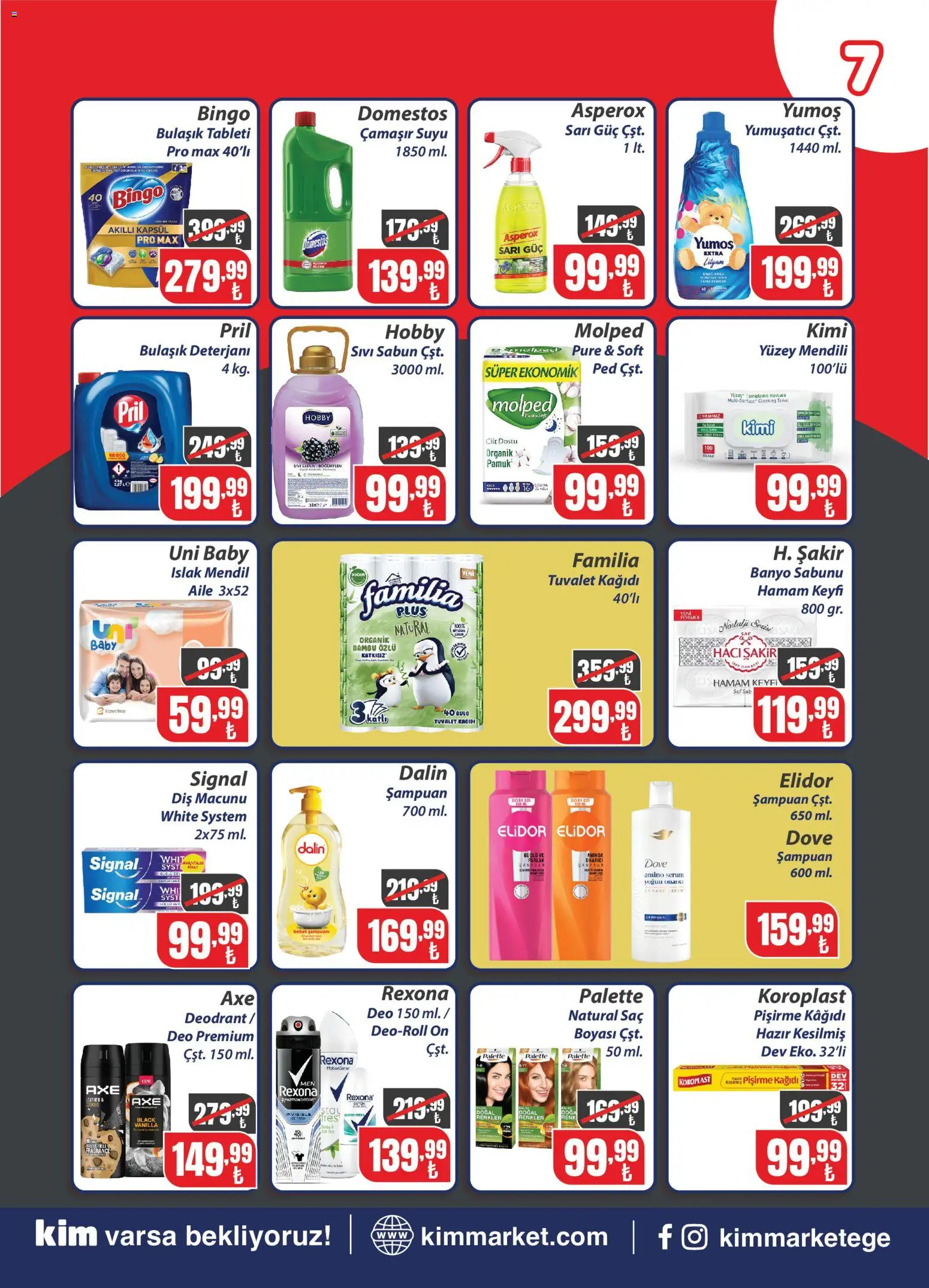 Kim Market Katalog - 07 Ağustos 2026 tarihinden itibaren geçerlidir | Sayfa: 7 | Ürünler: Banyo, Diş macunu, Bulaşık deterjanı, Tuvalet kağıdı