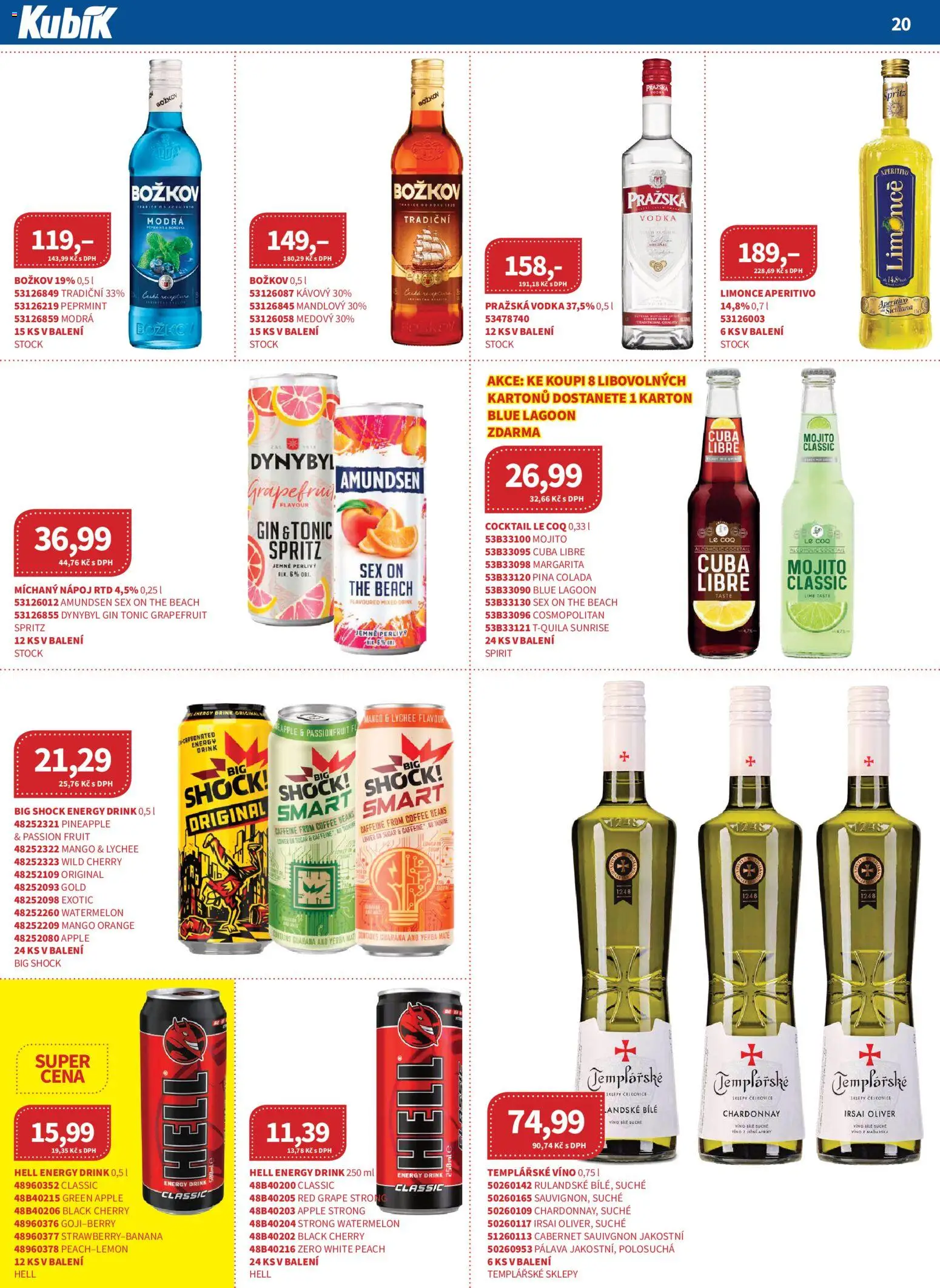 Kubík leták - Velkoobchod 08/2026 od 01.08.2026 | Strana: 20 | Produkty: Víno, Spritz, Pražská vodka, Energy drink