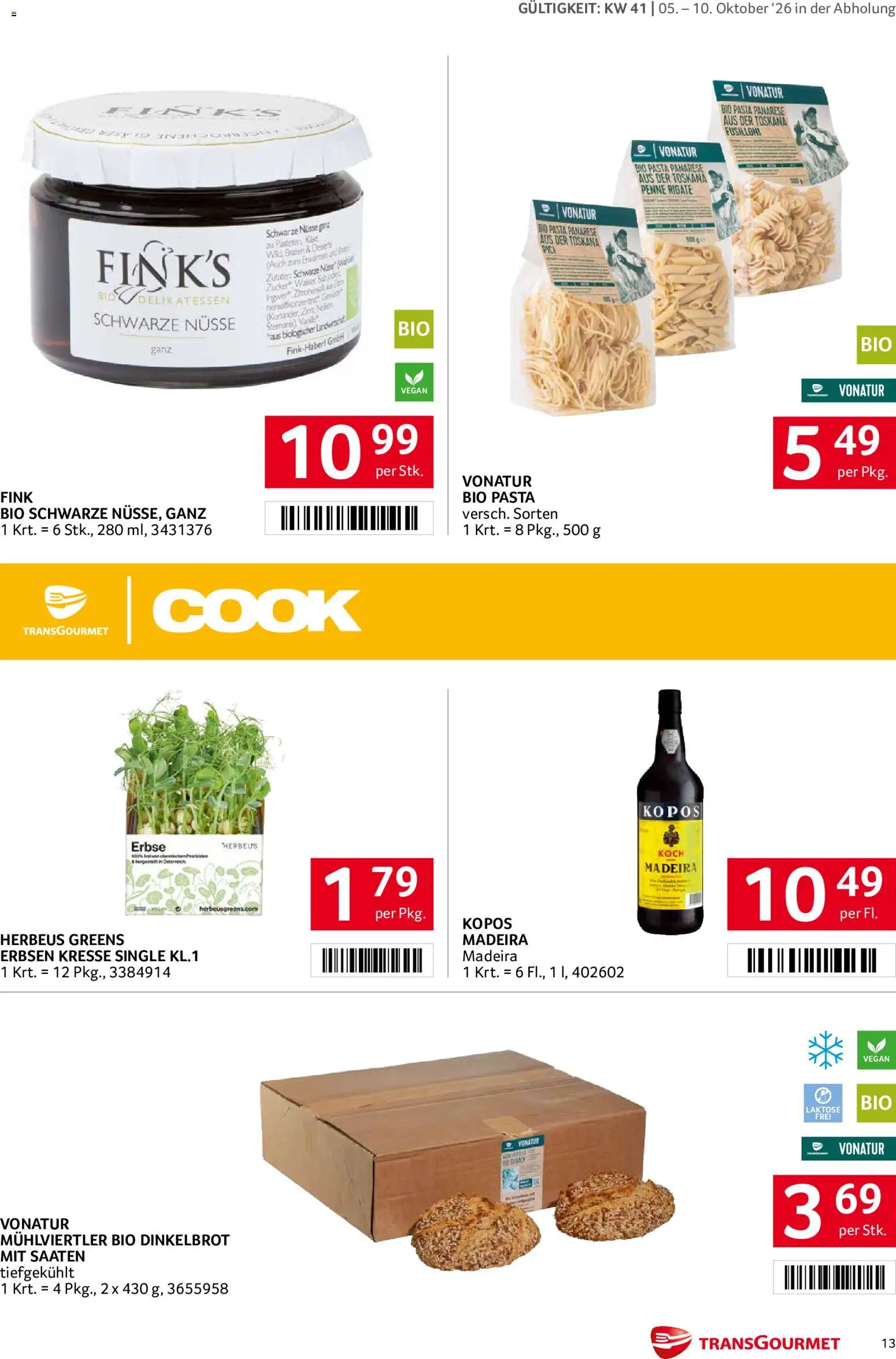 Transgourmet Flugblatt gültig ab 05.10.2026 | Seite: 13 | Produkte: Pasta, Nüsse, Erbsen, Zutaten