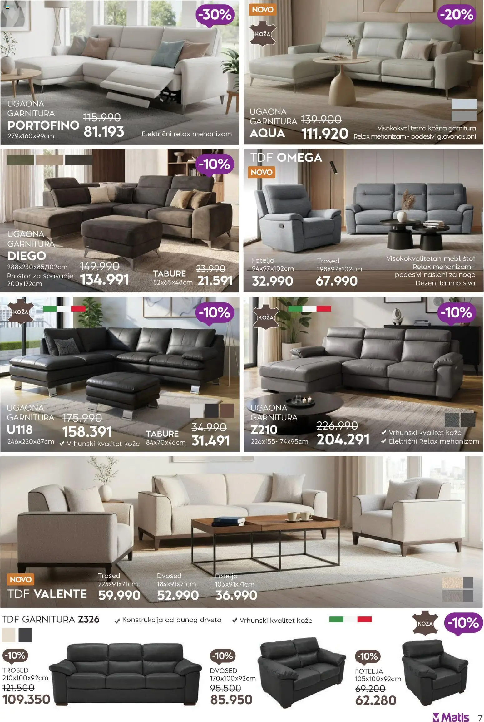Matis katalog - važi od 01.07.2026 | Strana: 7 | Proizvode: Tabure, Trosed, Dvosed, Ugaona garnitura