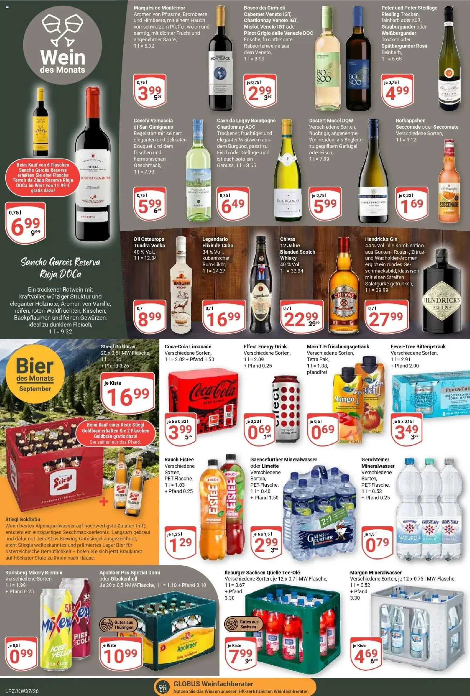 Globus Prospekt Leipzig – gültig ab 07.09.2026 | Seite: 20 | Produkte: Bier, Weißwein, Mineralwasser, Gerolsteiner