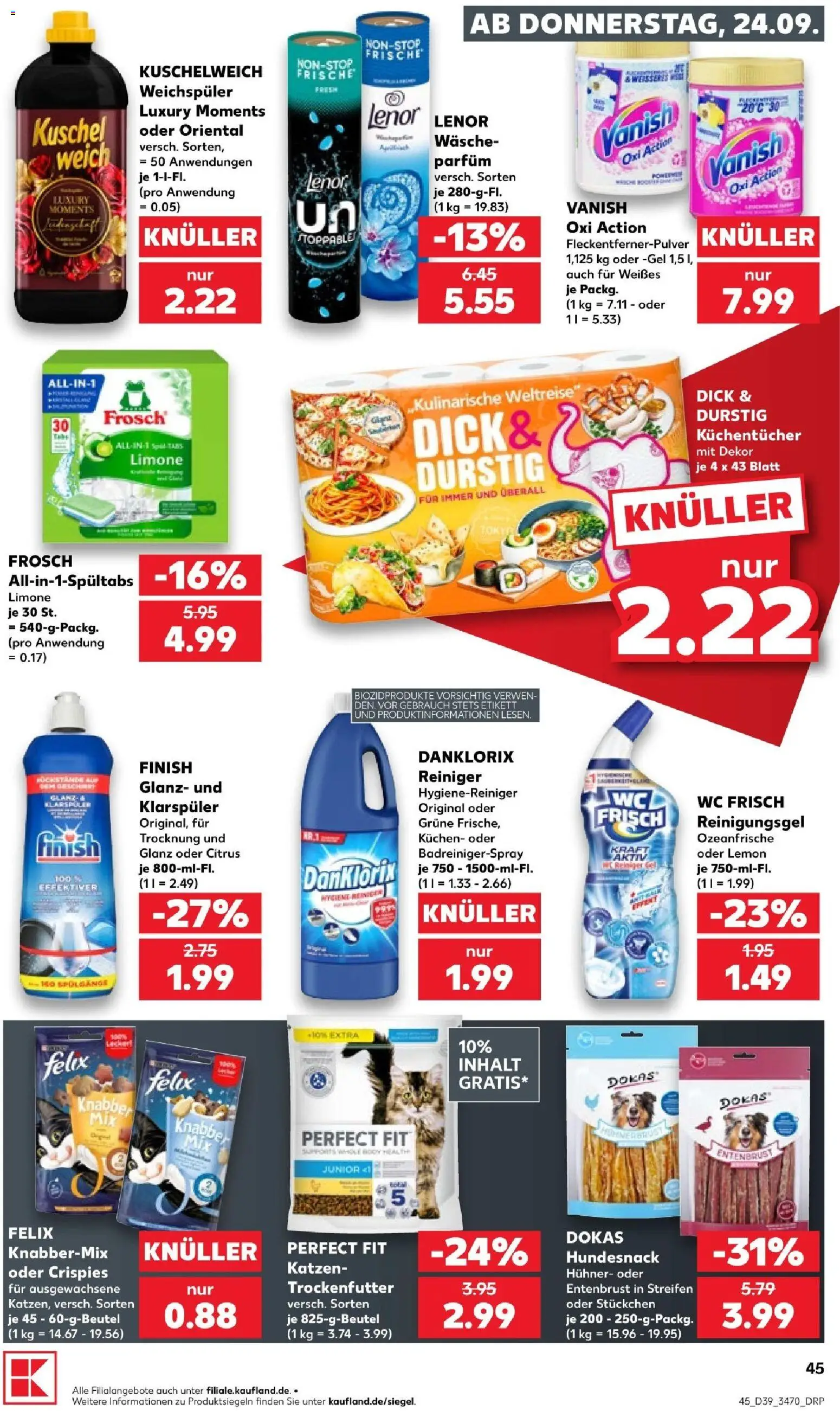 Kaufland Prospekt Potsdam – gültig ab 24.09.2026 | Seite: 45 | Produkte: Lenor, Parfüm, Weichspüler, Kuchen