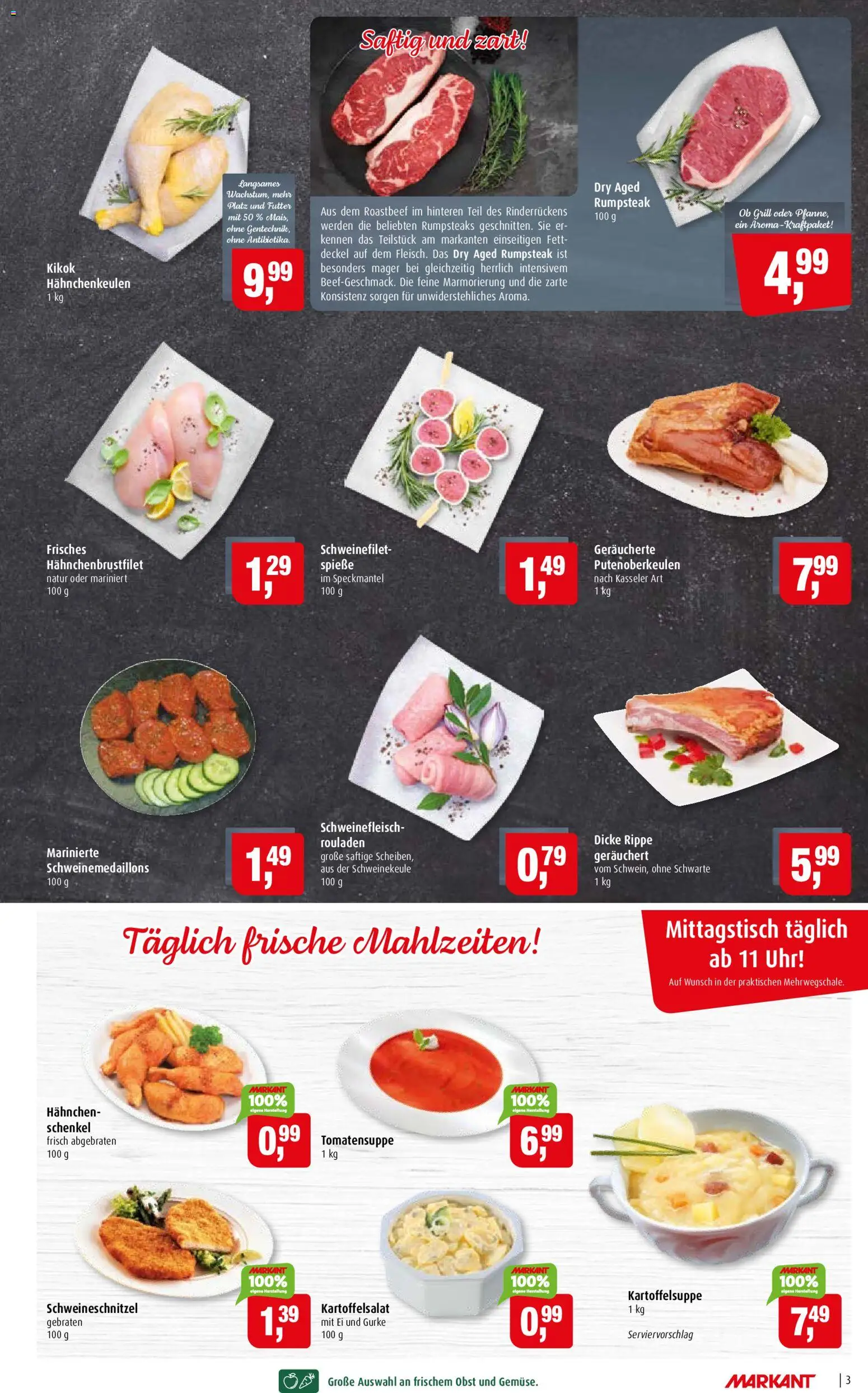 Markant Prospekt – gültig ab 28.09.2026 | Seite: 3 | Produkte: Hahnchen, Roastbeef, Obst, Uhr