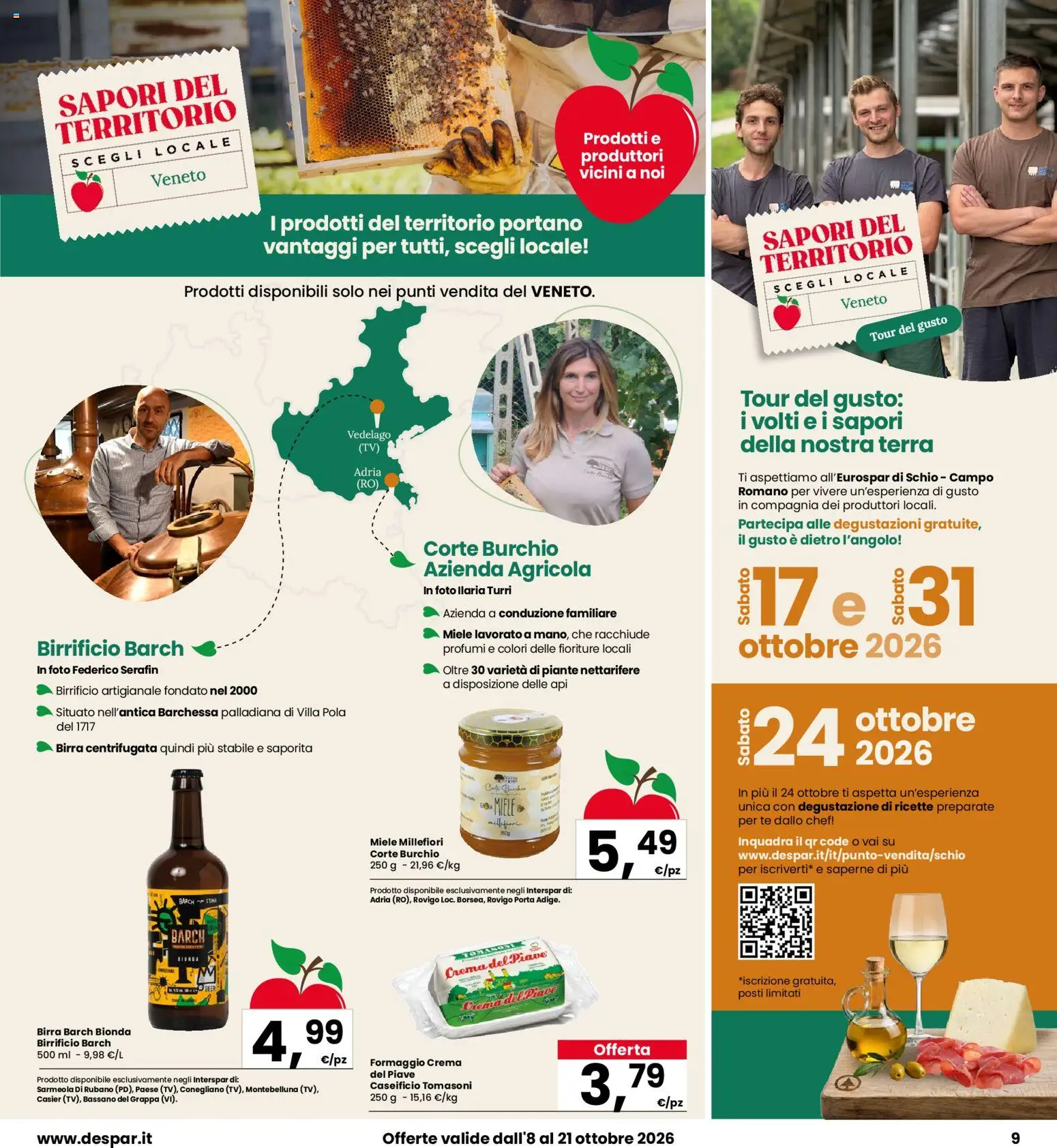 Volantino Eurospar del 08/10/2026 | Pagina: 9 | Prodotti: Crema, Formaggio, Profumi, Grappa