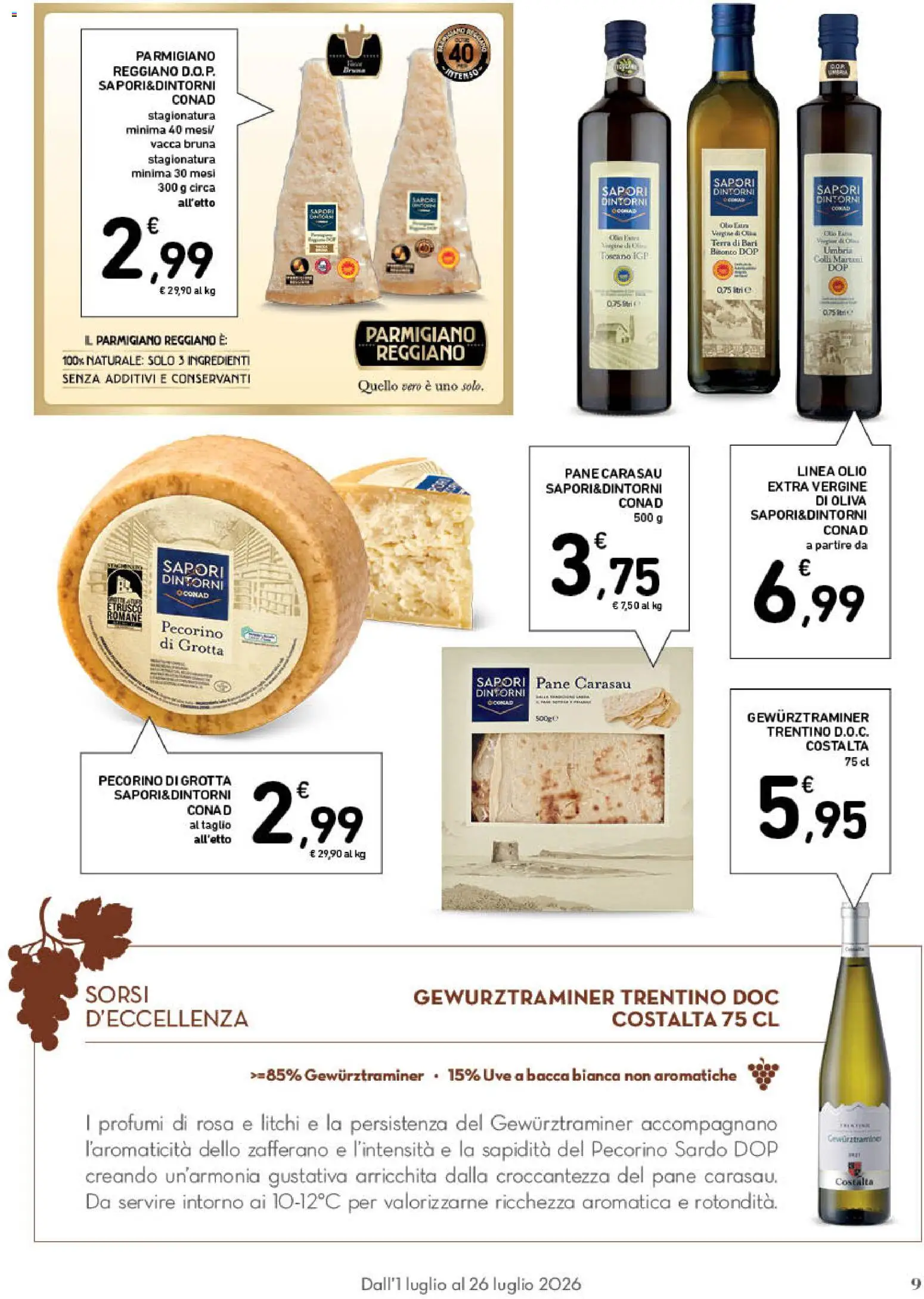 Volantino Spazio Conad del 01/07/2026 | Pagina: 9 | Prodotti: Pane, Olio, Parmigiano reggiano, Terra