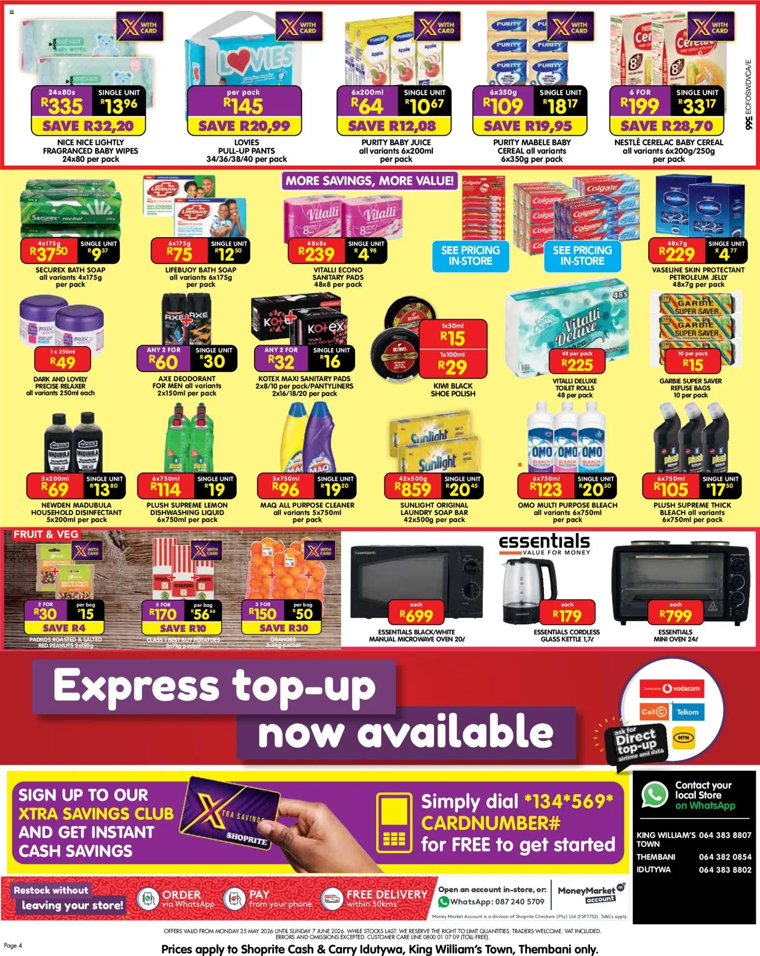 New Shoprite catalogue – valid from 25.05.2026 | Page: 4 | Products: Bag, Kettle, Refuse bags, Potatoes