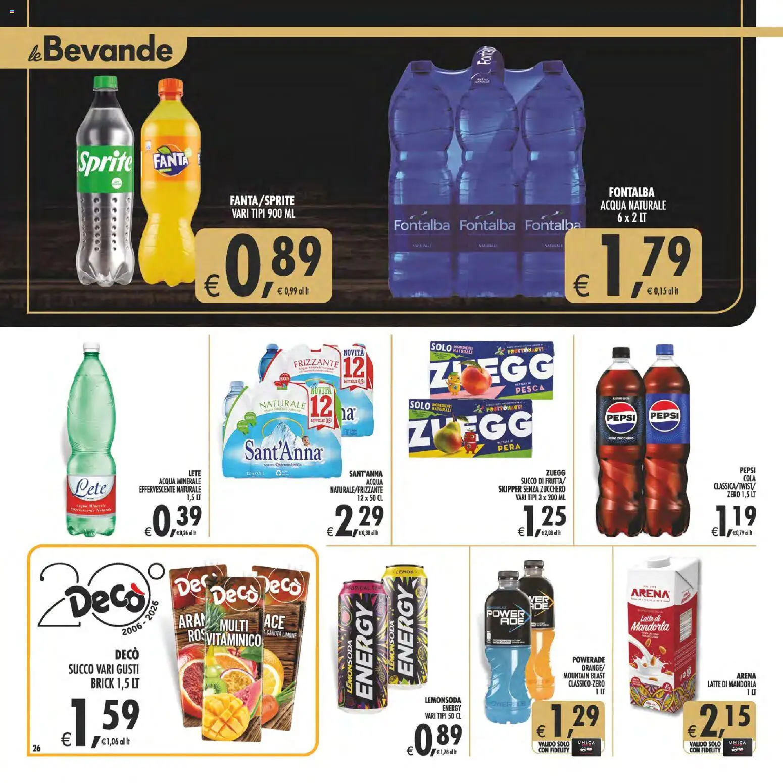 Volantino Decò del 28.04.2026 | Pagina: 26 | Prodotti: Pesca, Pera, Fanta, Pepsi