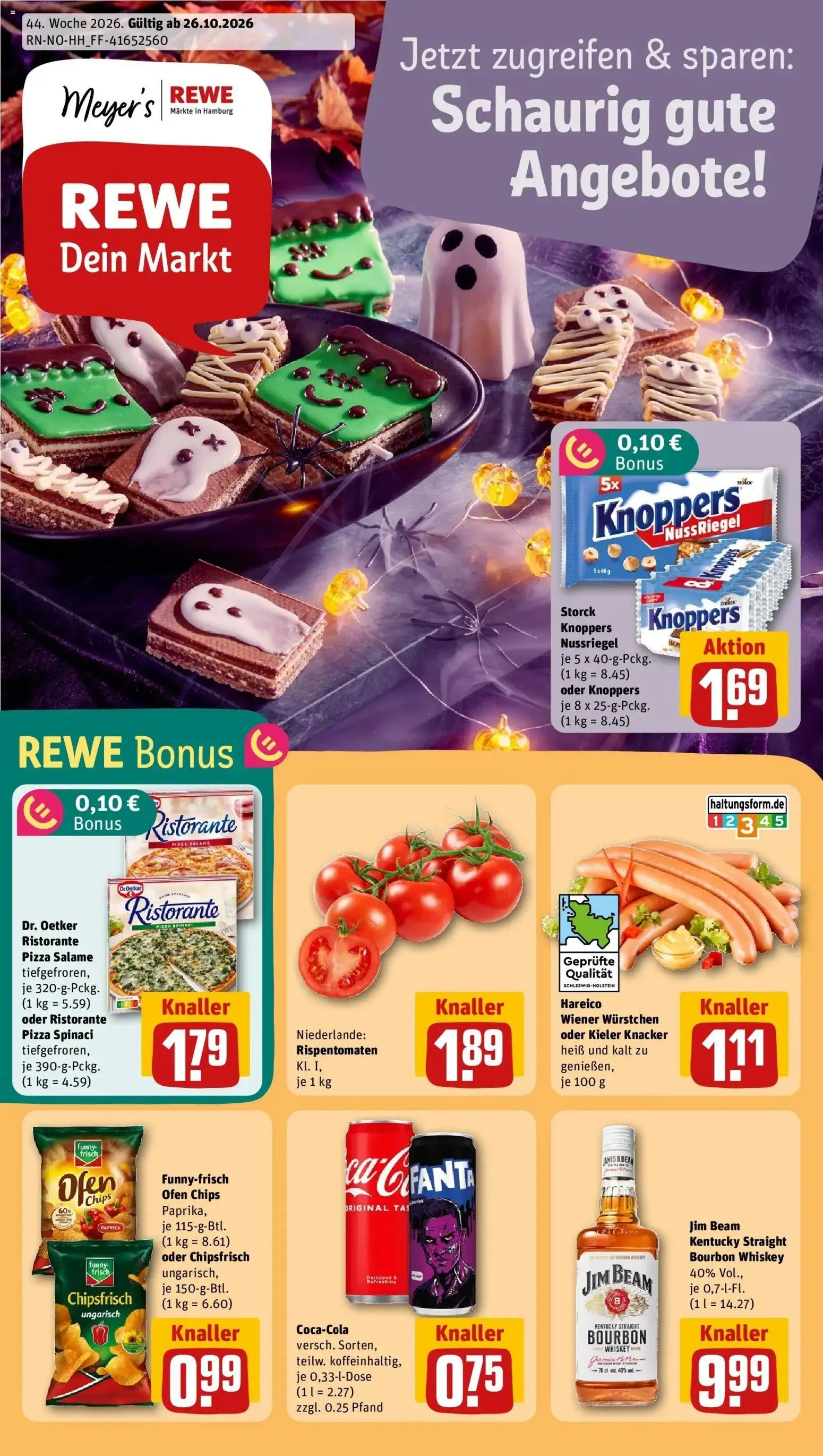 REWE Prospekt ab 26.10.2026 zum Blättern » Angebote | Seite: 1 | Produkte: Paprika, Knoppers, Pizza, Chips