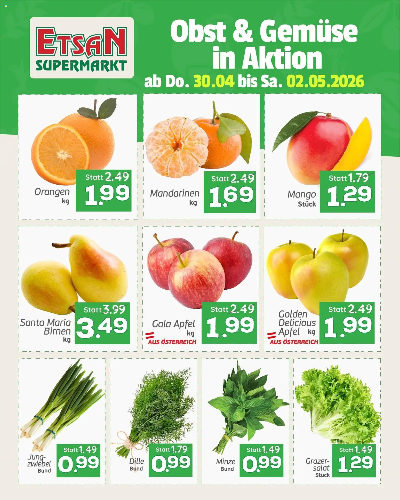 ETSAN Obst und Gemüse gültig ab 30.04.2026 | Seite: 2 | Produkte: Gemüse, Obst, Äpfel, Orangen