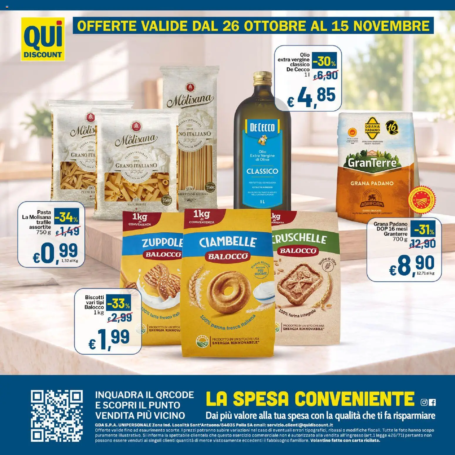 Volantino Qui Discount del 20/10/2026 | Pagina: 12 | Prodotti: Ciambelle, Panna, Biscotti, Farina
