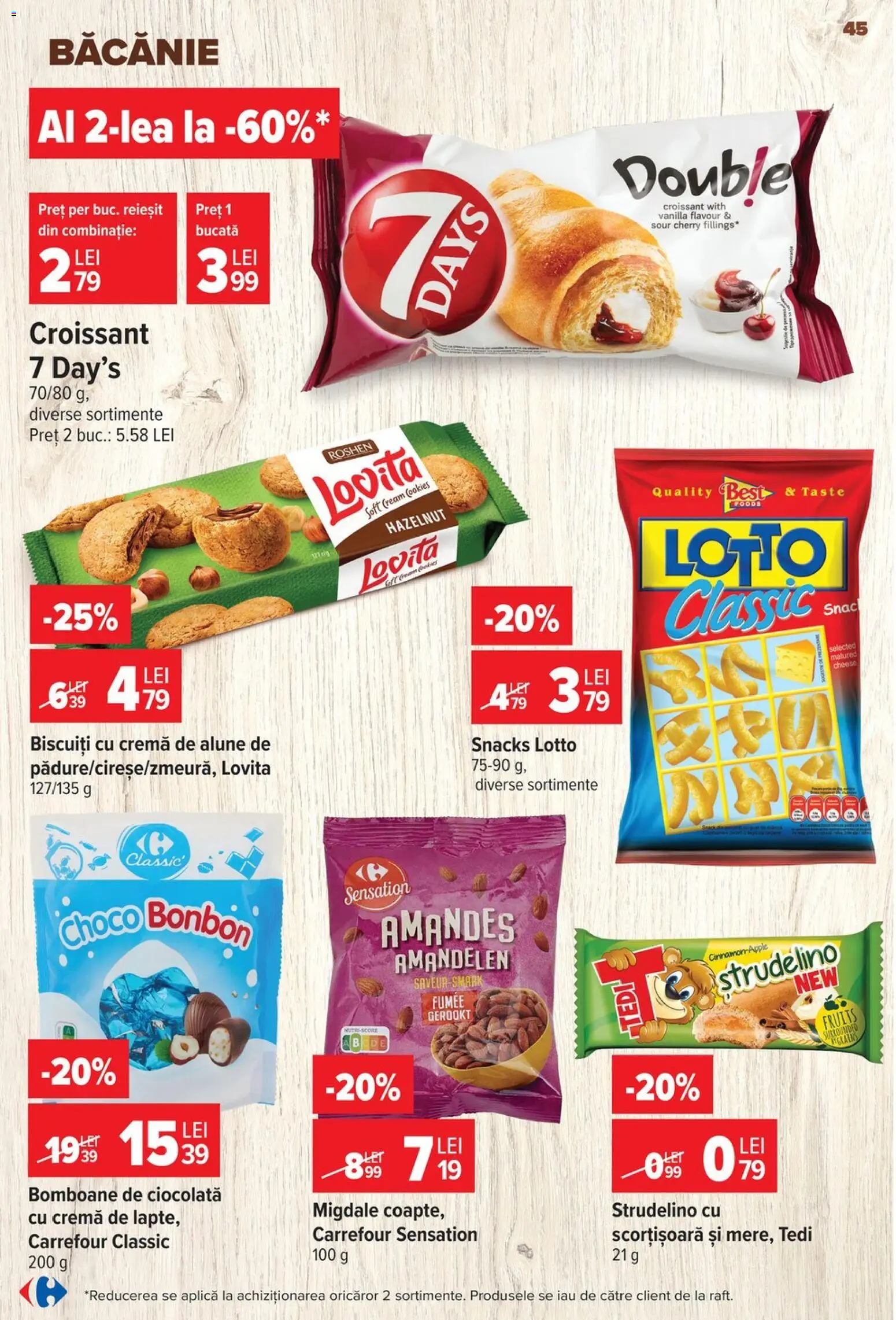 Noul catalog Carrefour – valabil de la 24.06.2026 | Pagină: 45 | Produse: Migdale, Cremă, Ciocolată, Biscuiți