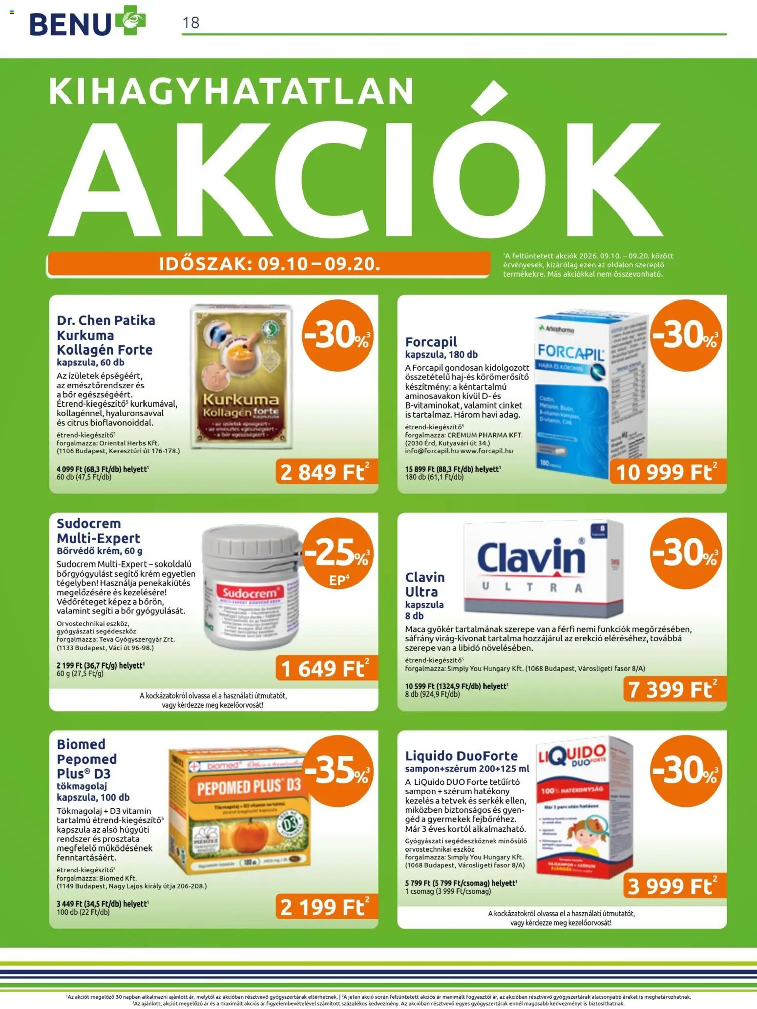 BENU Gyógyszertárak akciós ujság - amely érvényes a következő dátumtól: 2026.09.01. | Oldal: 18 | Termékek: Krém, Kollagén, Eszköz, Szérum
