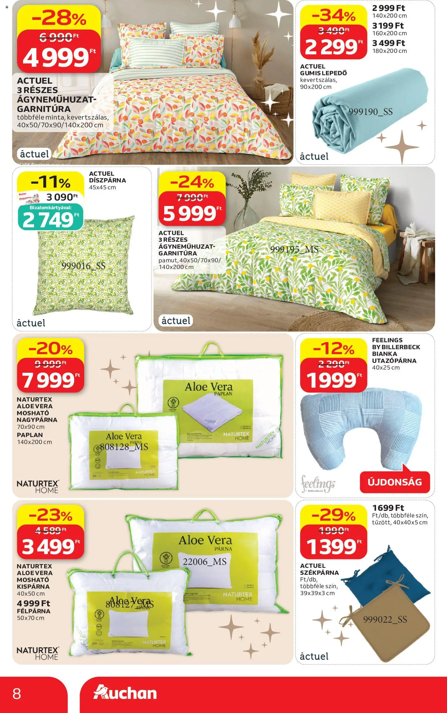 Auchan akciós ujság - amely érvényes a következő dátumtól: 04.06.2026 | Oldal: 8 | Termékek: Gumis lepedő, Paplan, Párna, Díszpárna