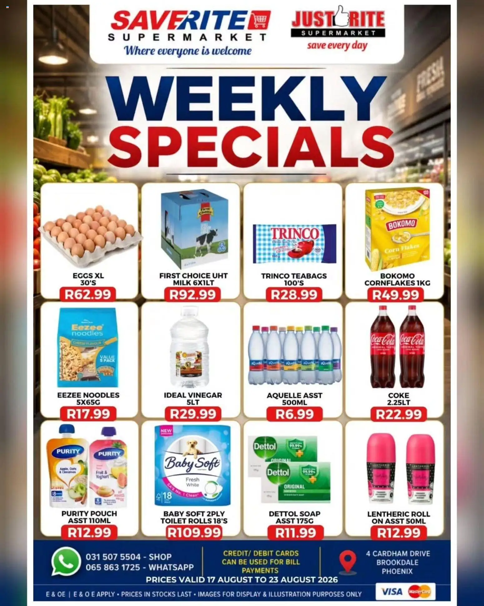 New Saverite catalogue – valid from 17/08/2026 | Page: 3 | Products: Coke, Vinegar, Noodles, Fruit