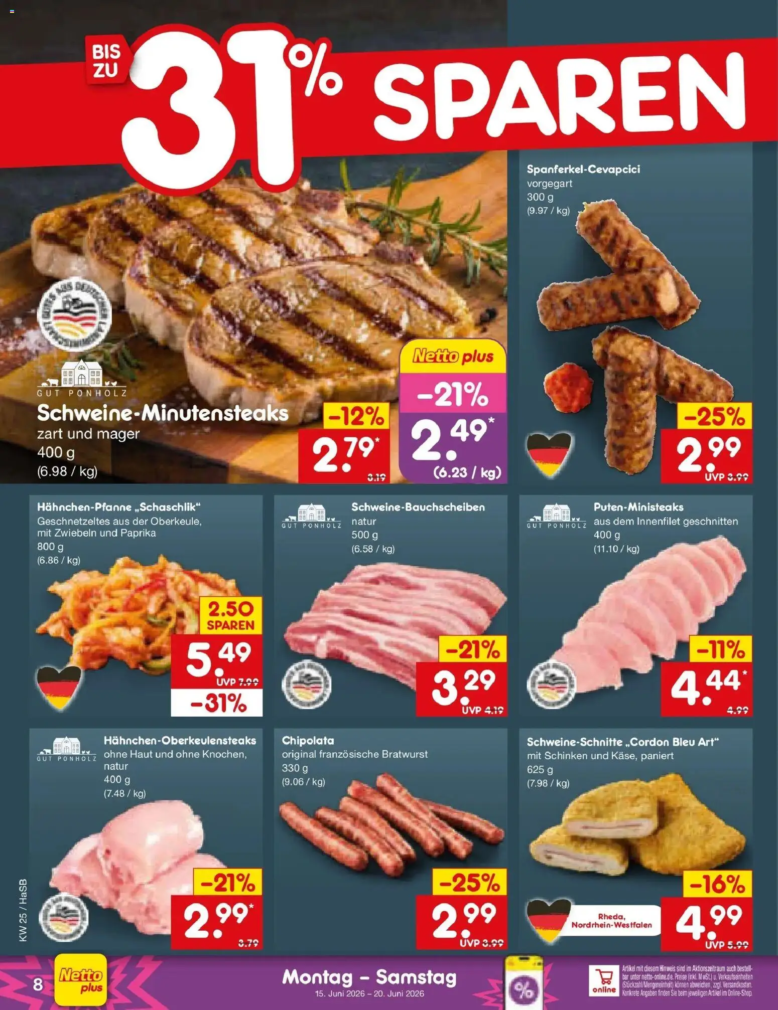 Netto Marken-Discount Prospekt Wuppertal – gültig ab 14.06.2026 | Seite: 10 | Produkte: Bratwurst, Zwiebeln, Paprika, Schinken