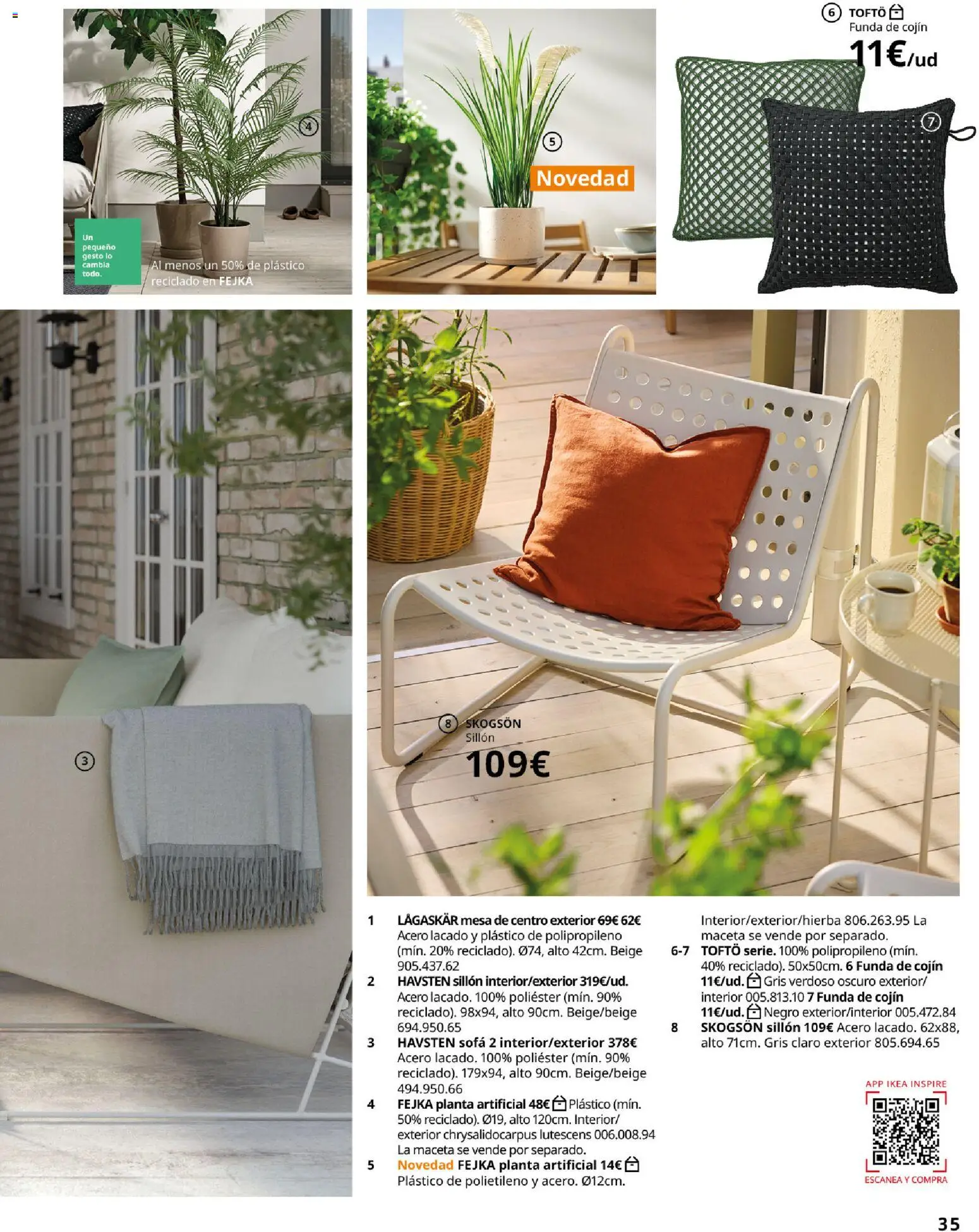 IKEA - Muebles de exterior │ válido desde el 01/09/2026 | Página: 35 | Productos: Planta artificial, Funda, Cojín, Sofá