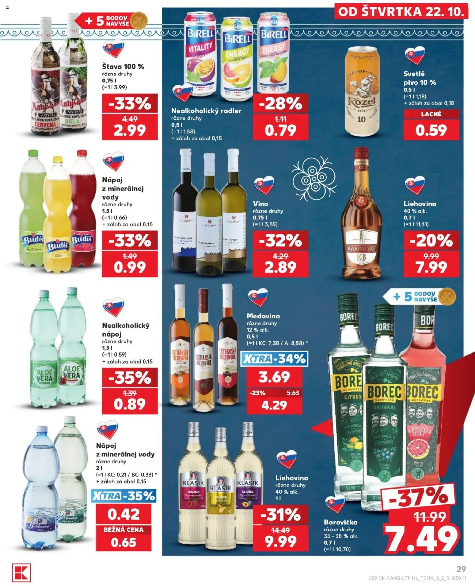 Nové Kaufland akcie – leták je platný od 22.10.2026 | Strana: 29 | Produkty: Pivo, Víno, Borovička, Radler