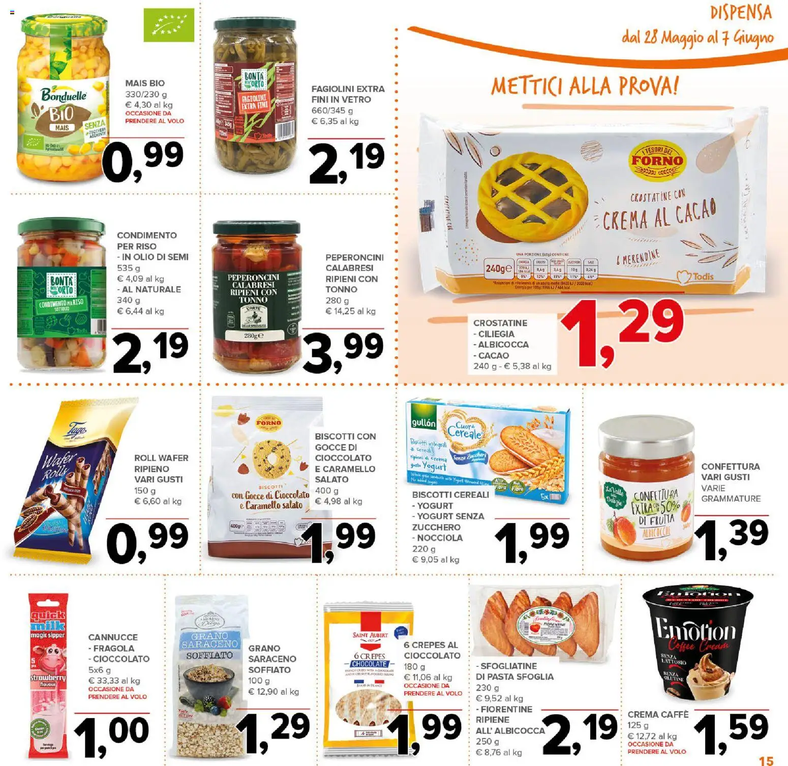 Volantino Todis del 28.05.2026 | Pagina: 15 | Prodotti: Crema, Cereali, Olio, Merendine