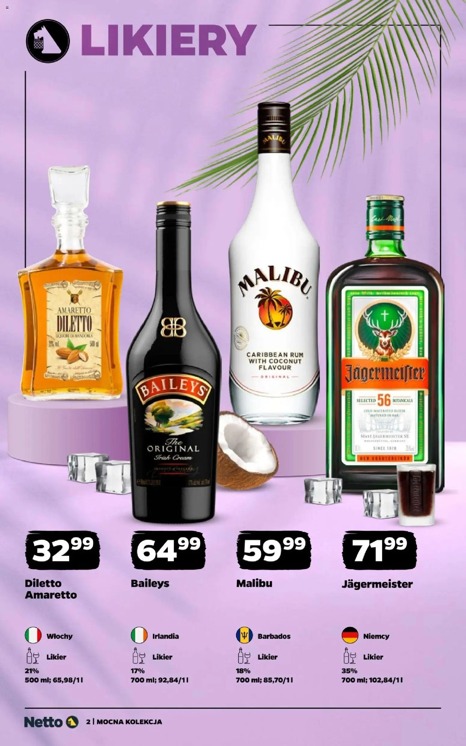 Netto gazetka - Mocne alkohole od 17.08.2026 | Strona: 2 | Produkty: Likier migdałowy, Malibu, Amaretto, Rum