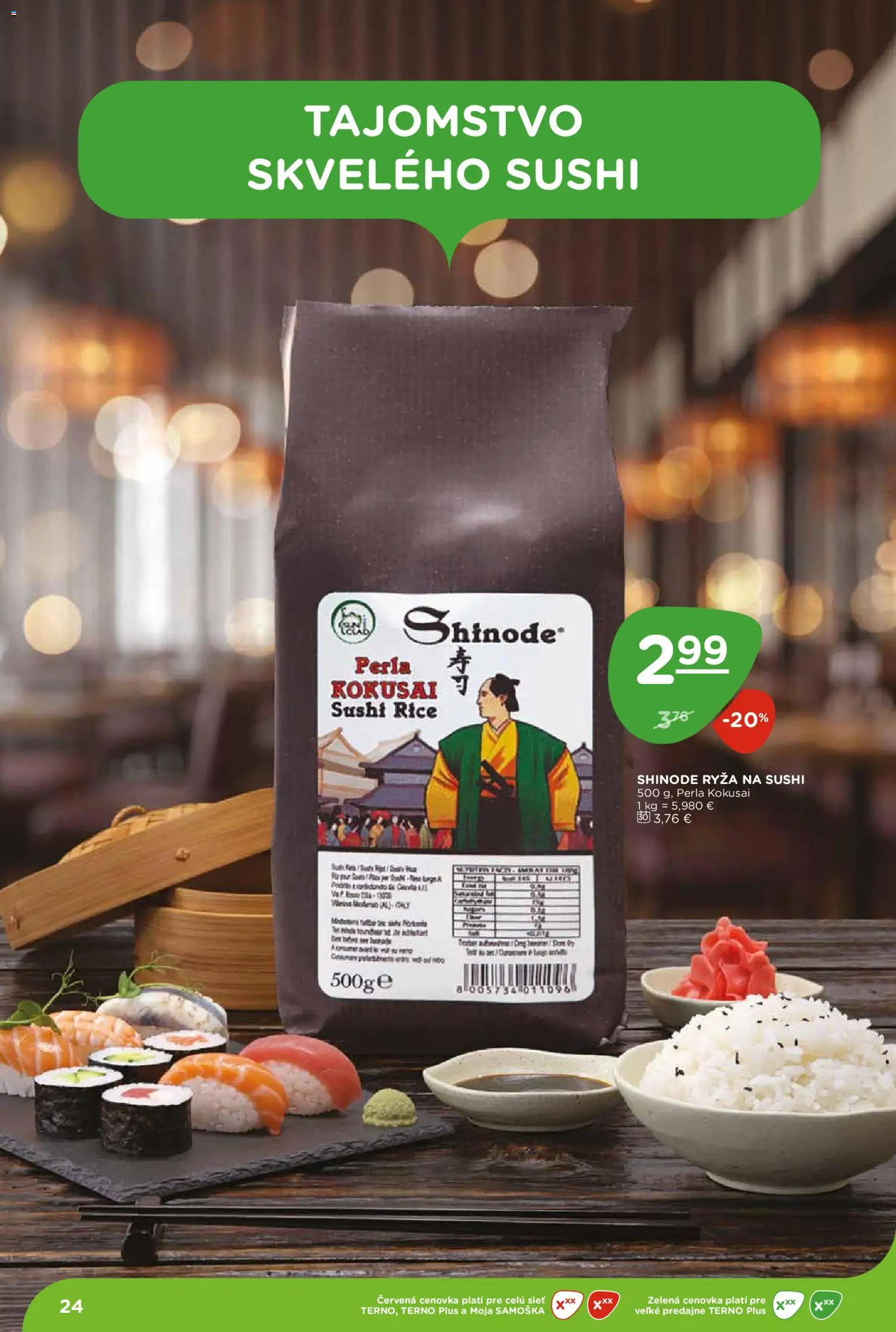 Nové Terno akcie – leták je platný od 11.06.2026 | Strana: 24 | Produkty: Ryža, Sushi