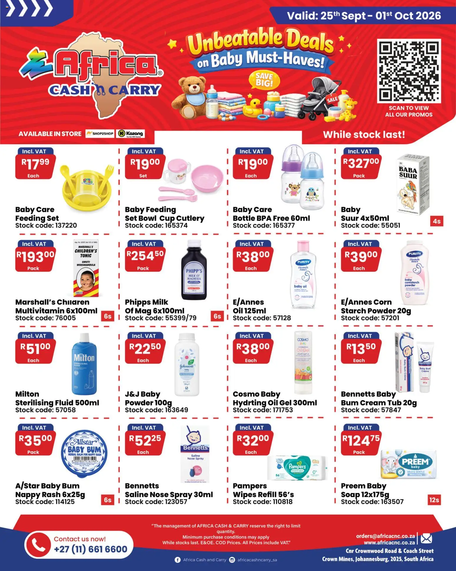 New Africa Cash & Carry catalogue – valid from 25/09/2026 | Page: 1 | Products: Corn, Tonic, Powder, Soap