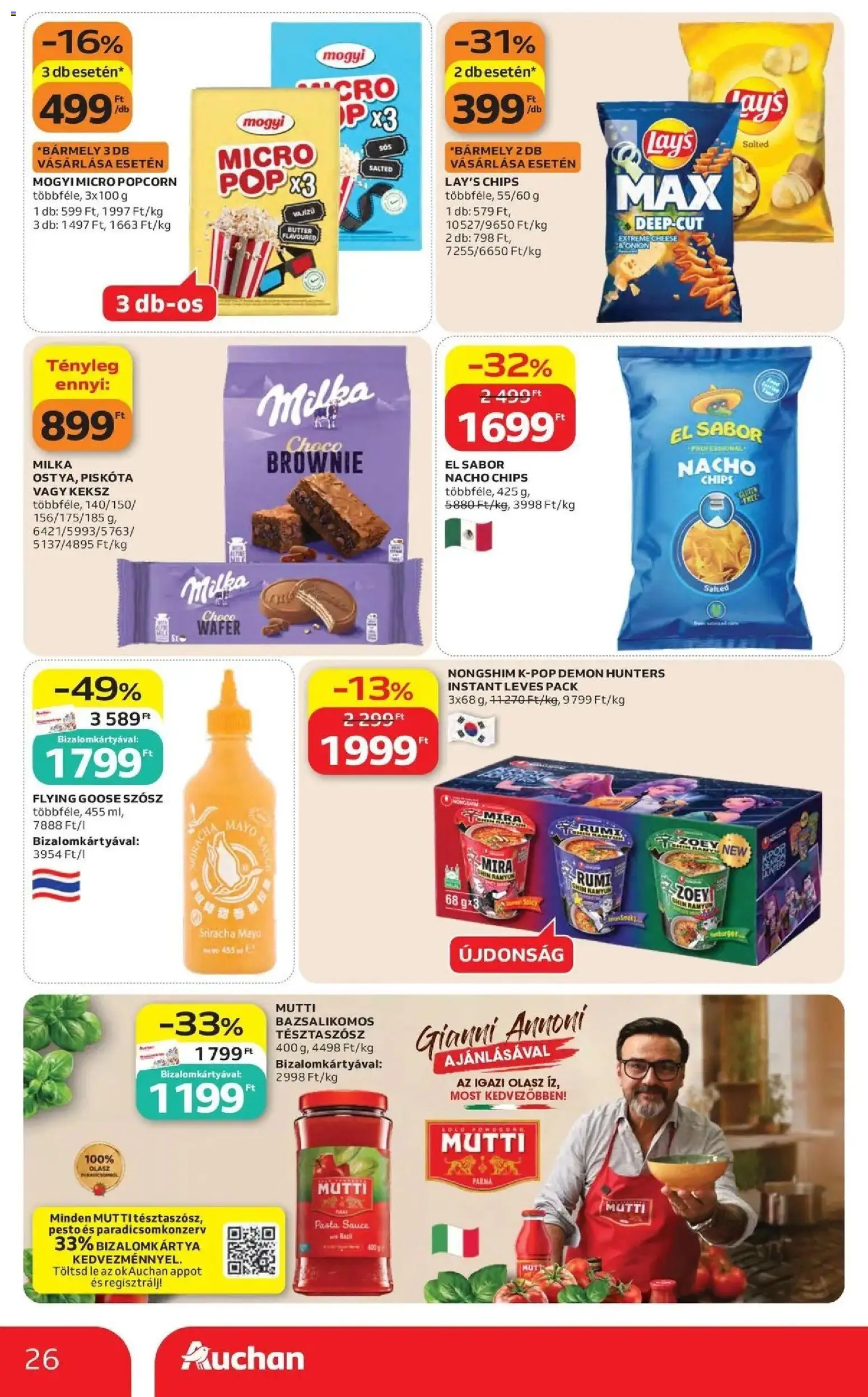 Auchan akciós újság Szolnok - 2026.10.01. -tól/töl > akció, lapozható szórólap 🛍️ | Oldal: 26 | Termékek: Pesto, Piskóta, Milka, Lé