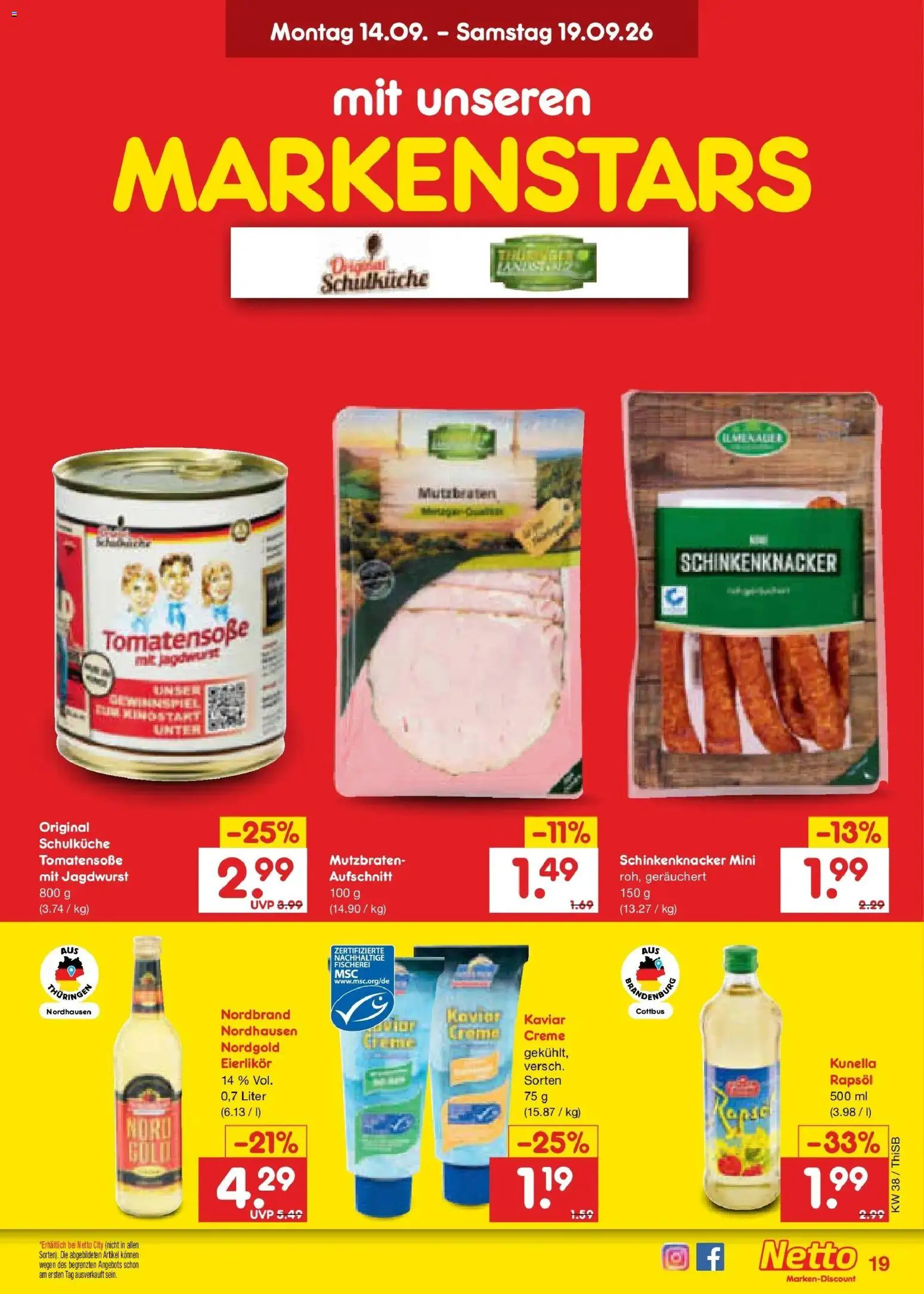 Netto Marken-Discount Prospekt Pirna – gültig ab 14.09.2026 | Seite: 29 | Produkte: Rapsöl, Creme
