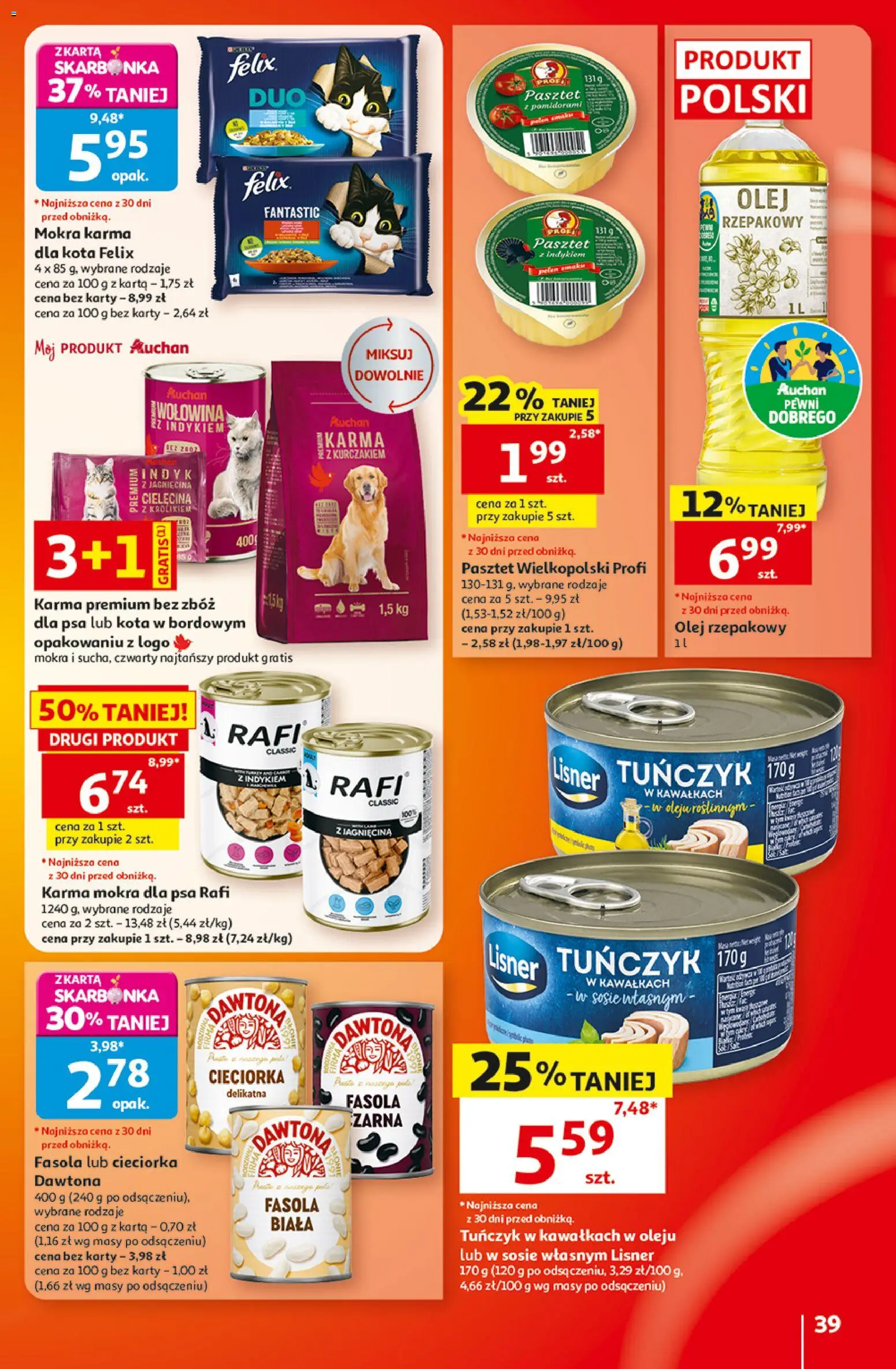 Auchan gazetka - 30 Lat Hipermarket od 20.08.2026 | Strona: 39 | Produkty: Olej rzepakowy, Karma mokra, Wołowina, Cielęcina