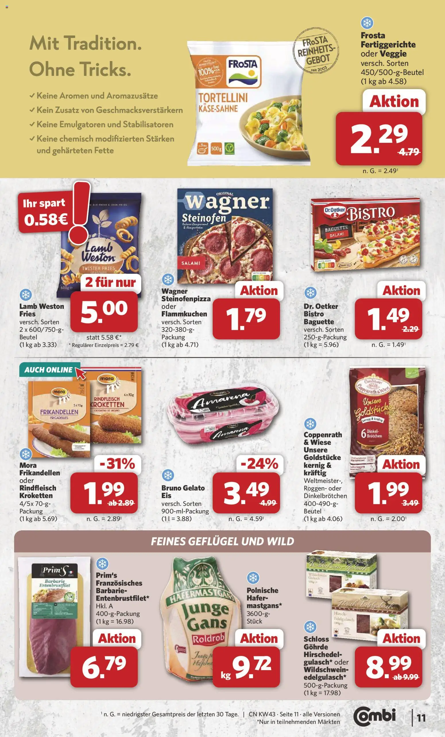 Combi Prospekt – gültig ab 19.10.2026 | Seite: 11 | Produkte: Baguette, Frosta, Fertiggerichte, Salami