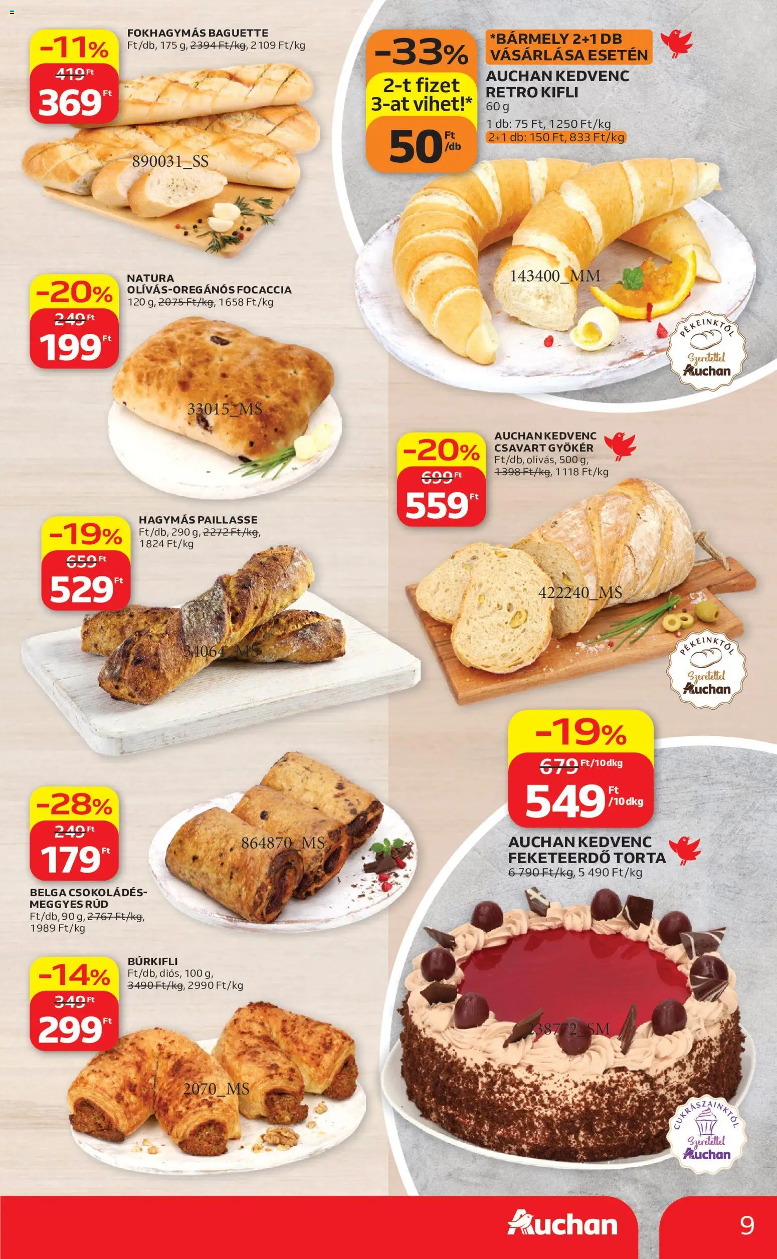 Auchan akciós ujság - amely érvényes a következő dátumtól: 2026.08.13. | Oldal: 9 | Termékek: Torta, Croissant, Focaccia, Baguette