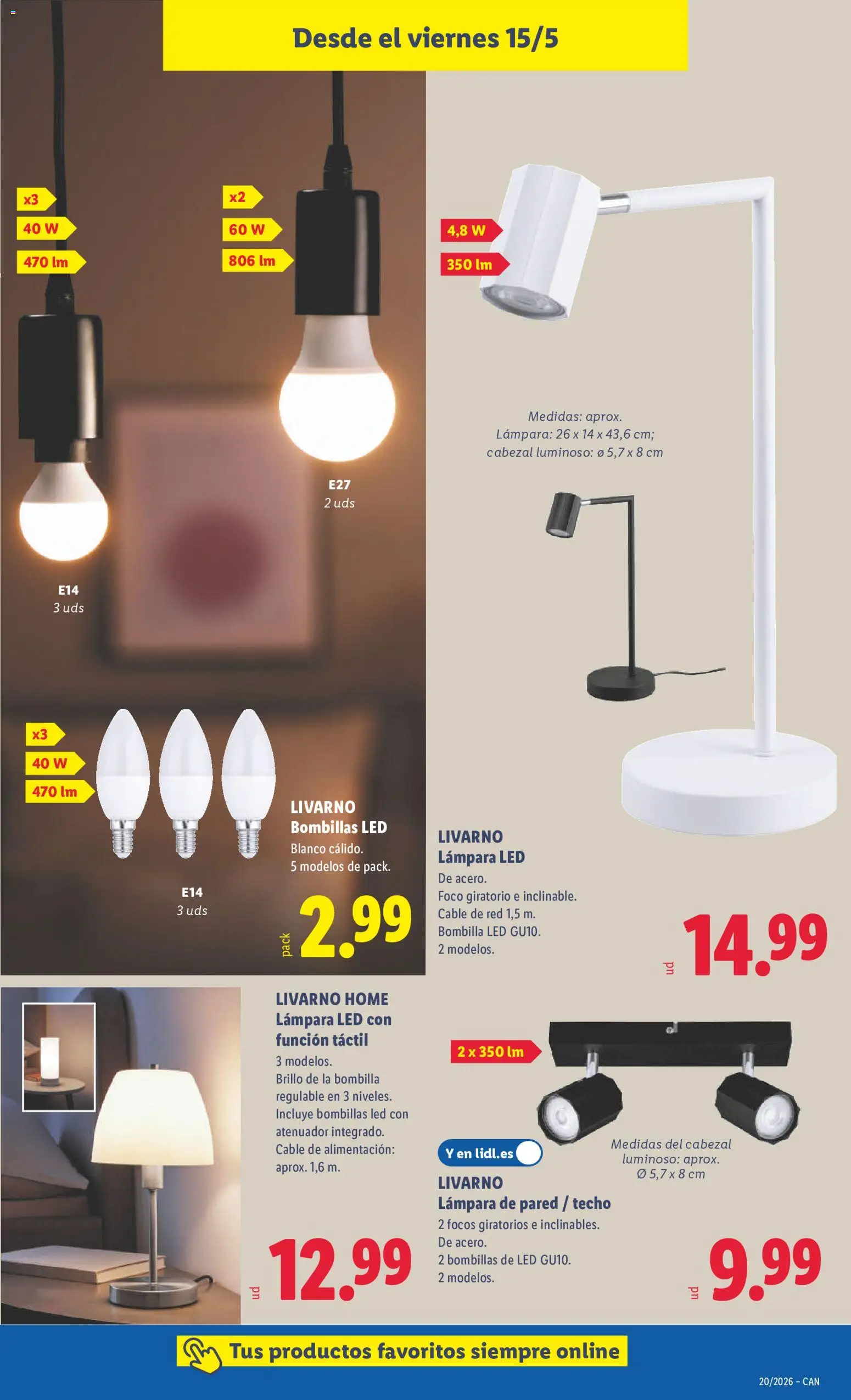 Lidl folleto de bazar │ válido desde el 11.05.2026 | Página: 37 | Productos: Lámpara de pared, Cable, Bombilla, Lámpara