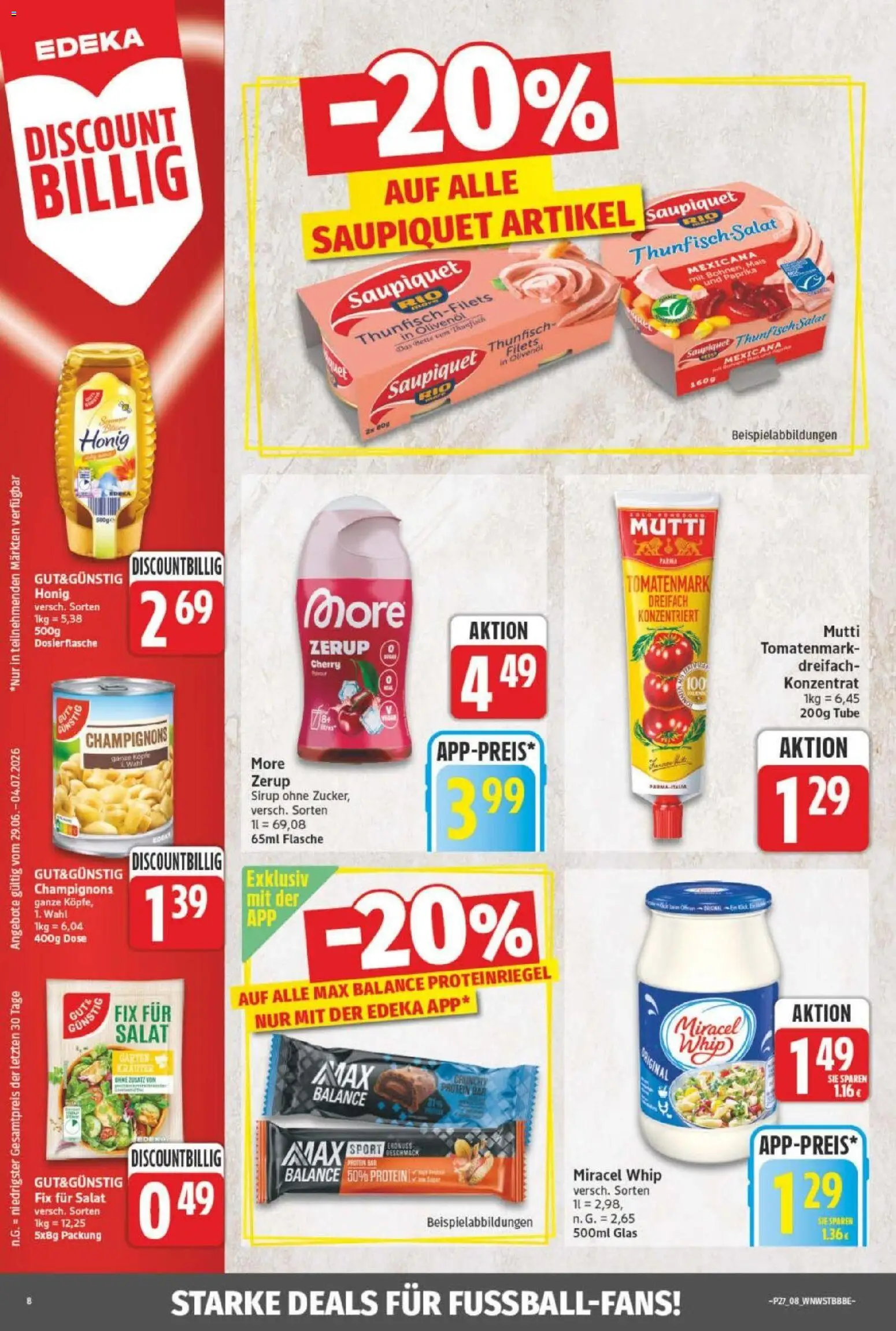 NP Discount Prospekt – gültig ab 29.06.2026 | Seite: 8 | Produkte: Thunfisch, Miracel whip, Champignons, Salat