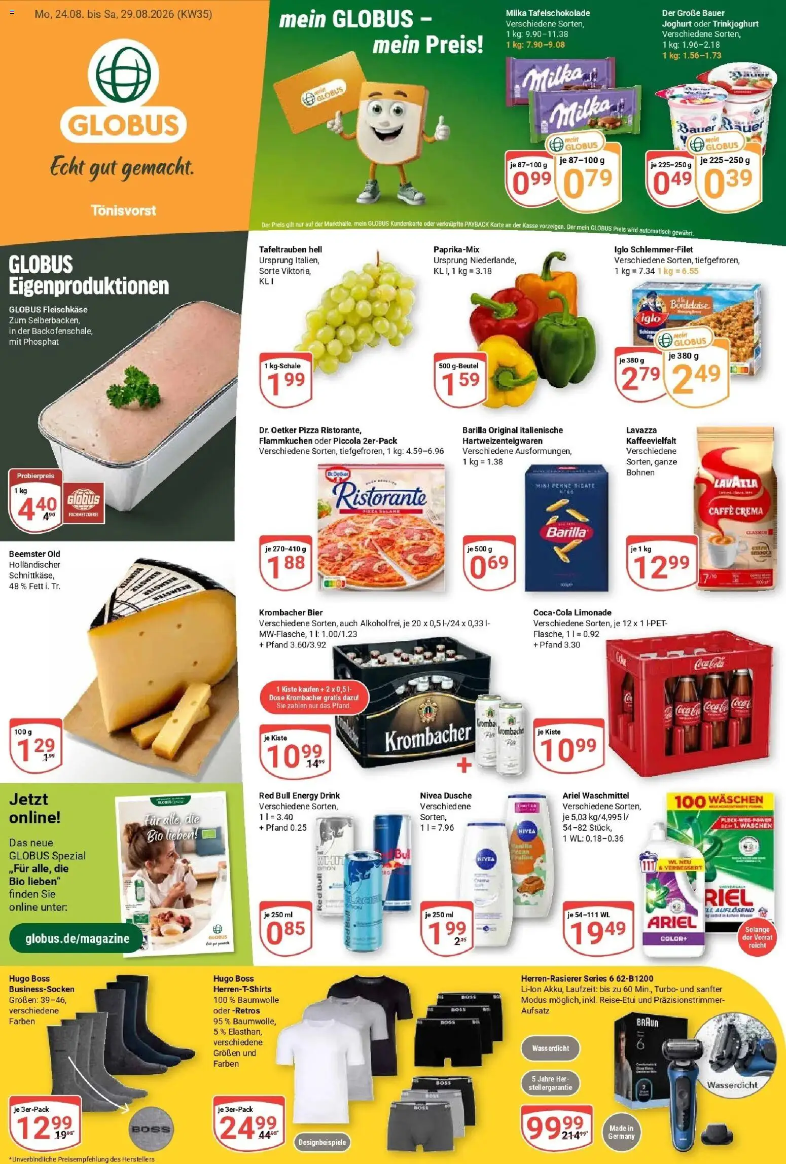 Globus Prospekt Tönisvorst – gültig ab 24.08.2026 | Seite: 5 | Produkte: Barilla, Bier, Milka, Krombacher