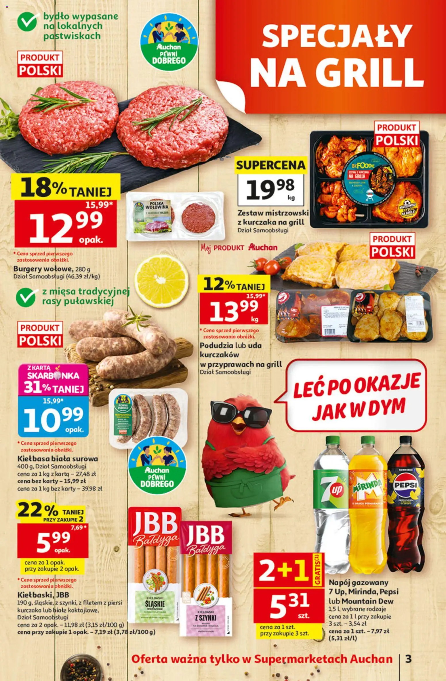 Auchan gazetka od 11.06.2026 | Strona: 3 | Produkty: Kiełbasa, Karta, Grill, Wołowina