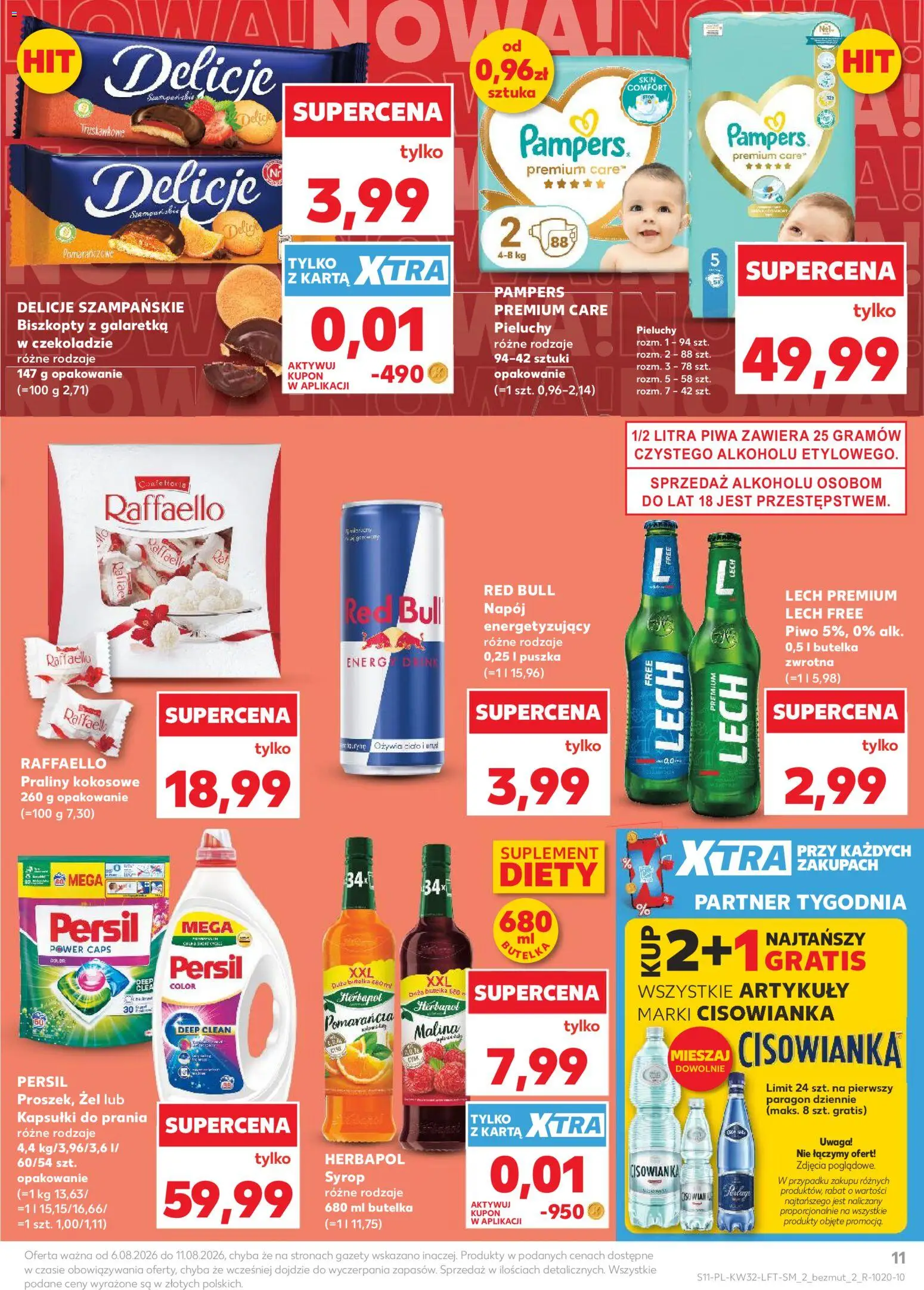 Kaufland Polsko leták od 06.08.2026 | Strana: 11 | Produkty: Pampers, Pampers Premium Care, Red Bull, Persil