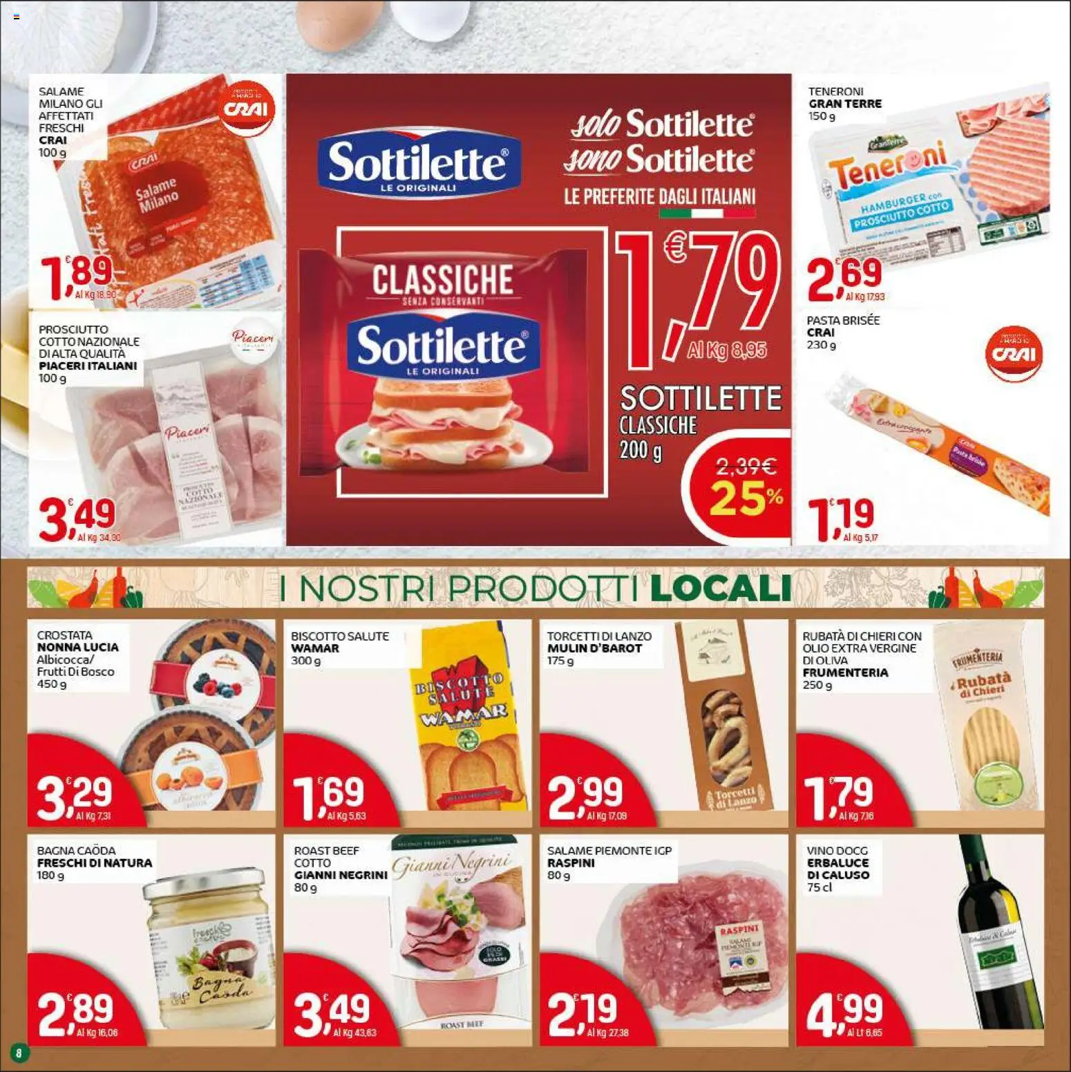 Volantino CRAI del 05.03.2026 | Pagina: 8 | Prodotti: Prosciutto Cotto, Olio, Pasta, Hamburger