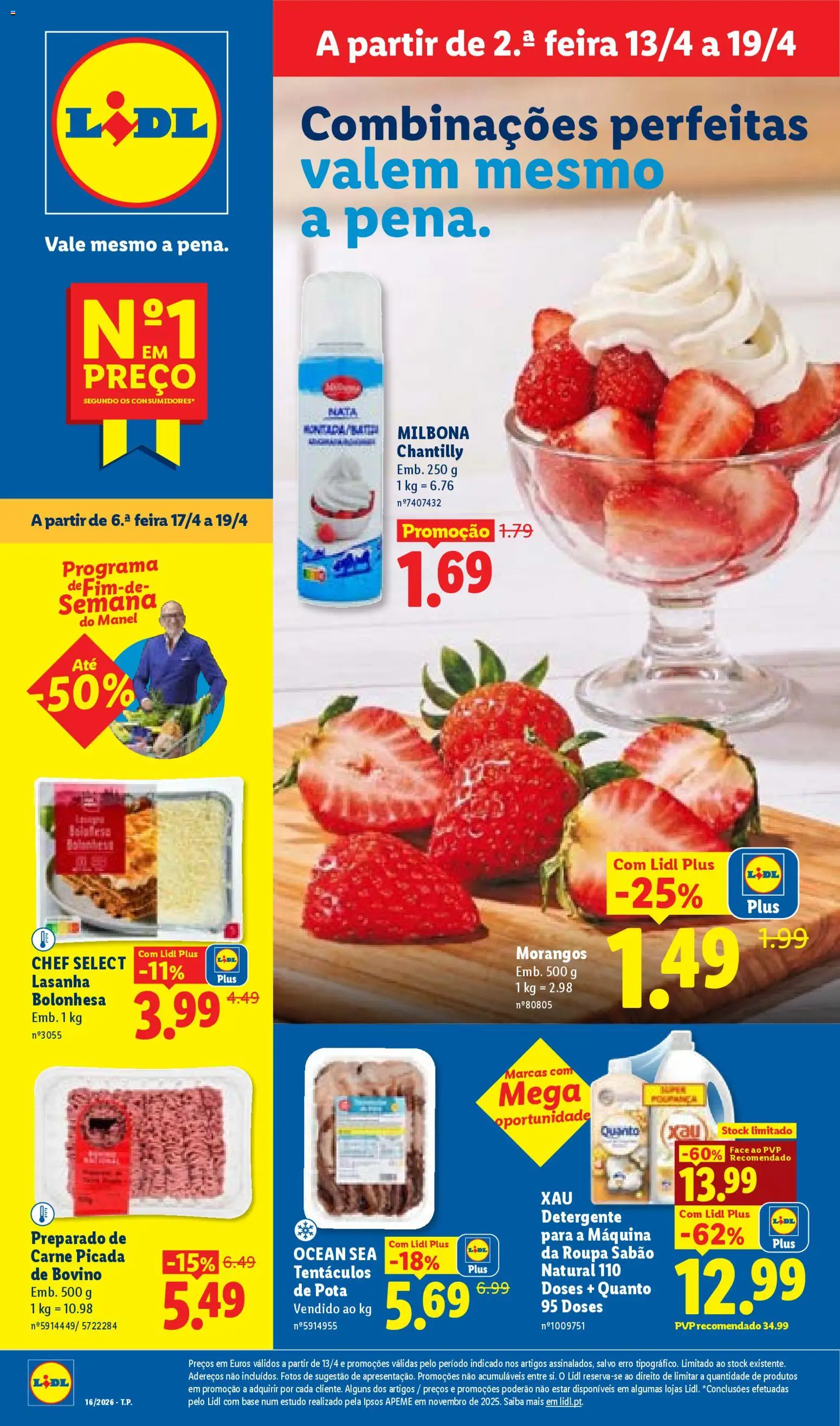 Lidl folheto │ válido de 13.04.2026 | Página: 1 | Produtos: Lasanha, Chantilly, Carne picada, Morangos