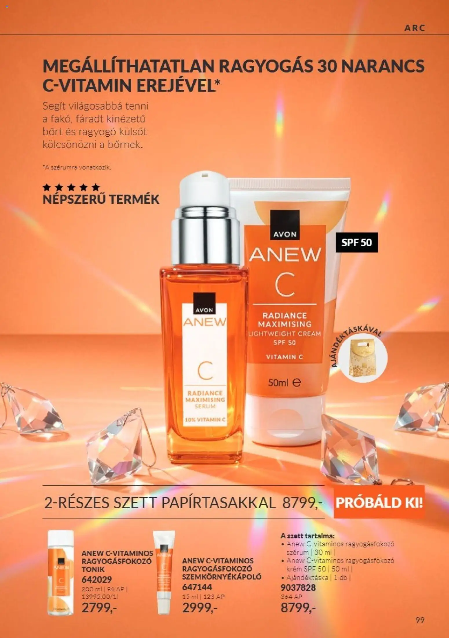 Avon akciós ujság - amely érvényes a következő dátumtól: 2026.11.01. | Oldal: 99 | Termékek: Tonik, Szemkörnyékápoló, Narancs, Szérum