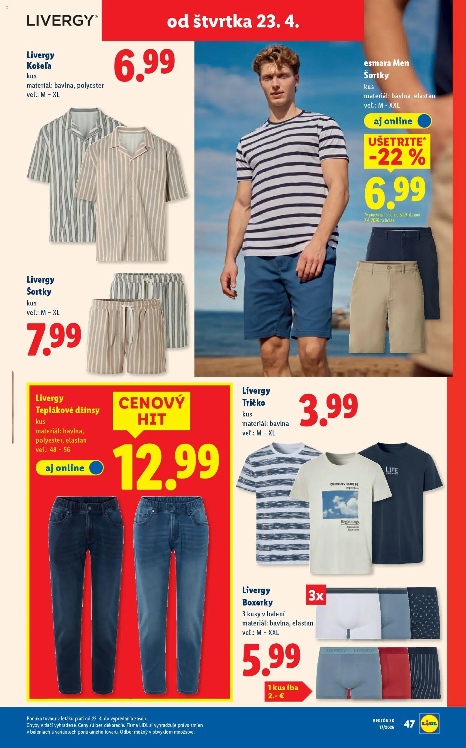 Nové Lidl akcie – leták je platný od 20.04.2026 | Strana: 85 | Produkty: Tričko, Košeľa, Boxerky