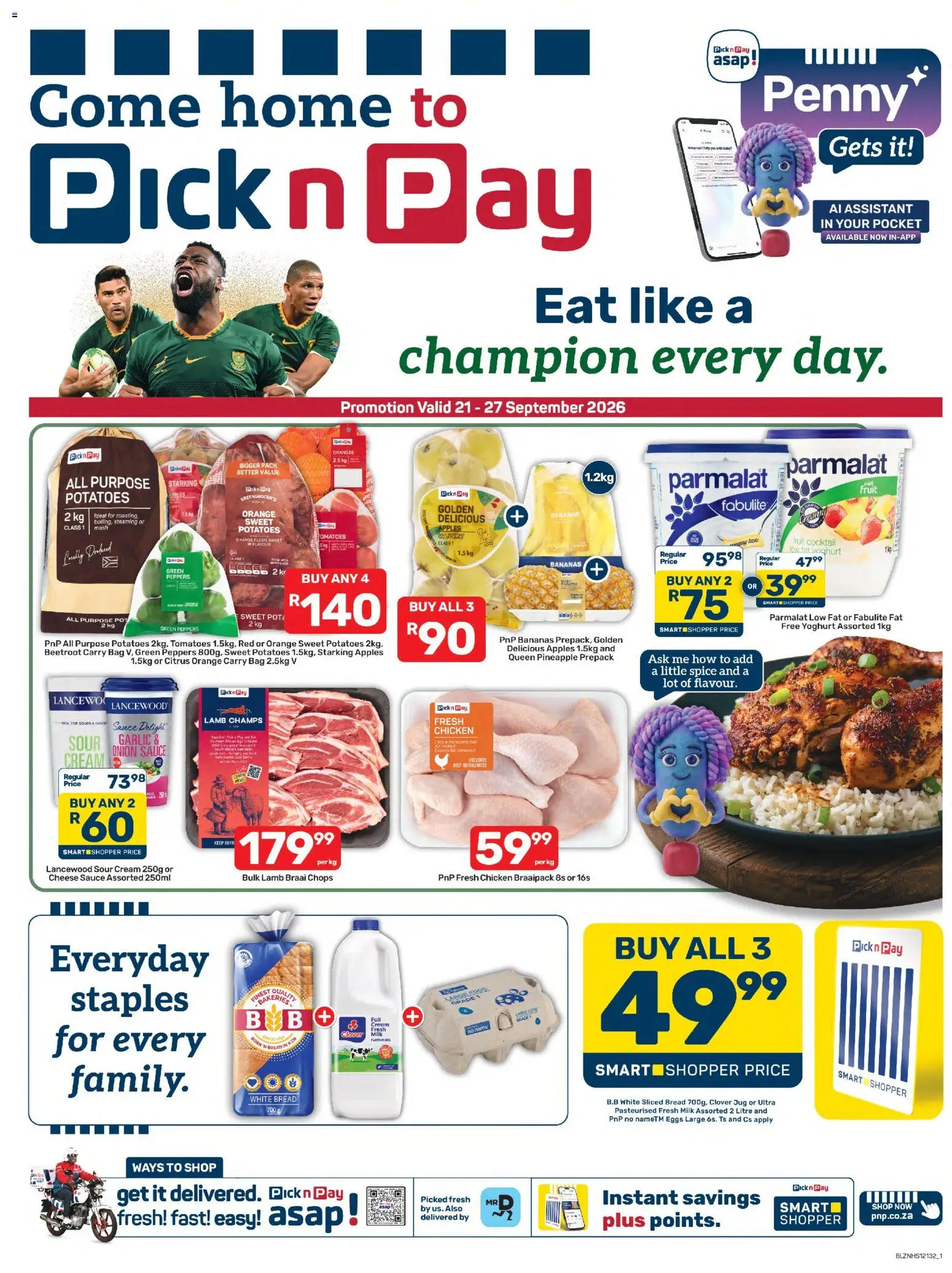 New Pick n Pay catalogue – valid from 21/09/2026 | Page: 1 | Products: Cheese, Bananas, Cream, Potatoes