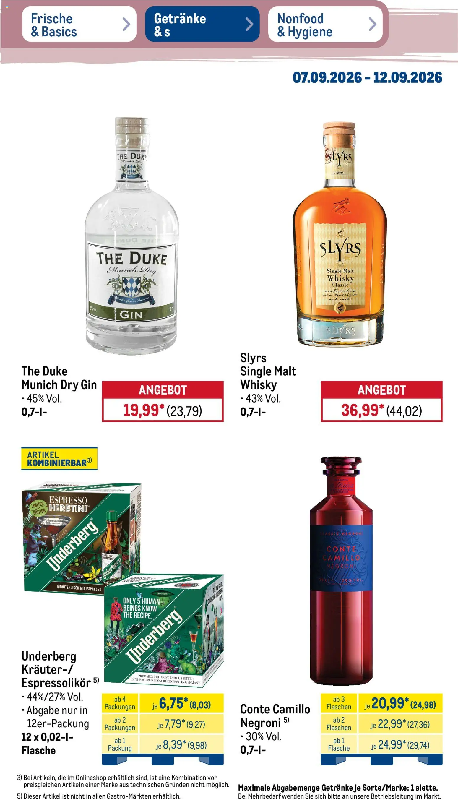 Metro Prospekt – gültig ab 07.09.2026 | Seite: 33 | Produkte: Whisky, Gin, Underberg