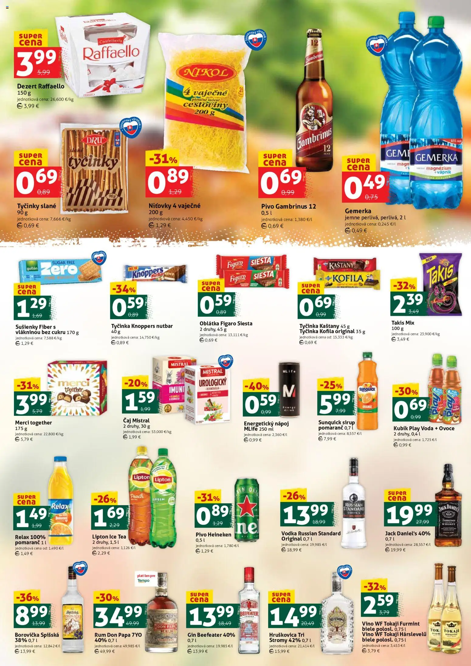 Nové COOP Jednota akcie – leták je platný od 28.08.2026 | Strana: 3 | Produkty: Čaj, Gin, Gambrinus, Energetický nápoj