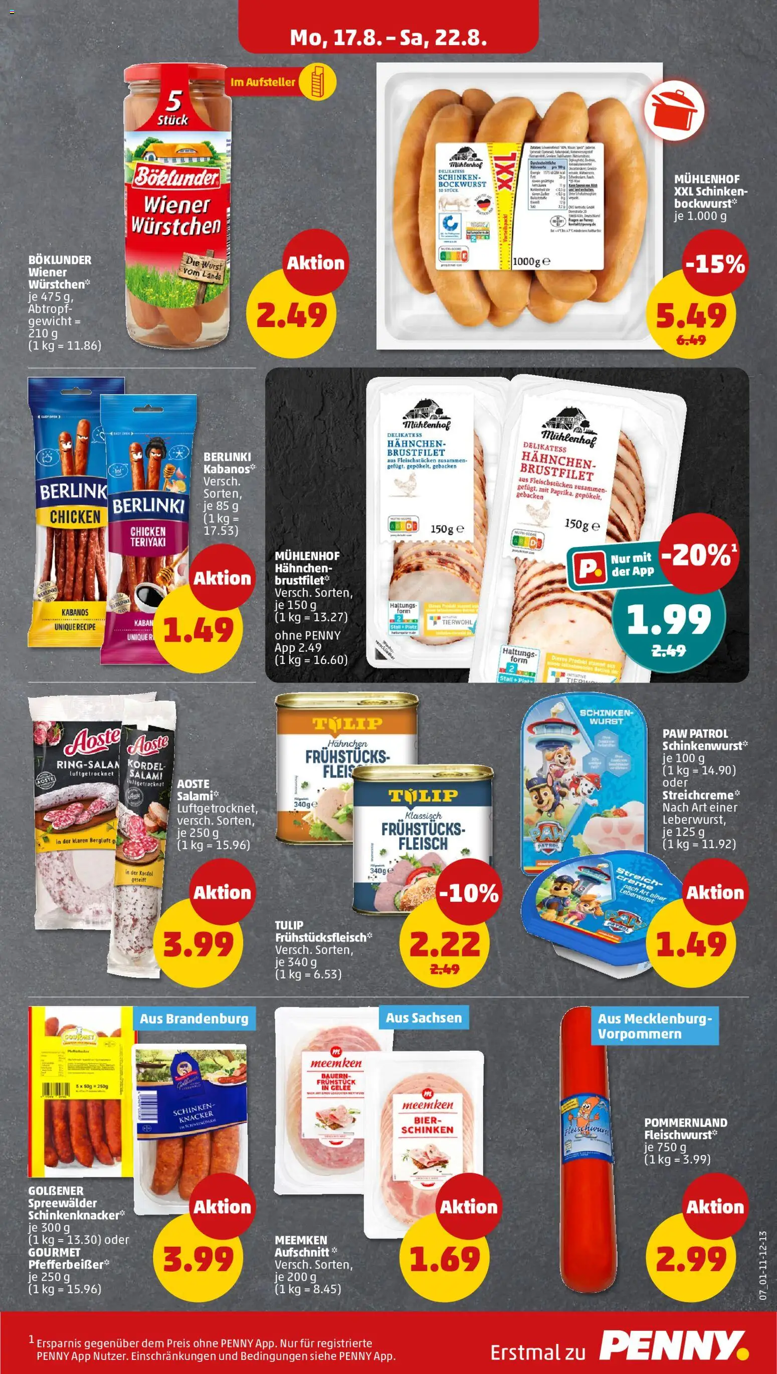Penny Prospekt – gültig ab 17.08.2026 | Seite: 13 | Produkte: Bier, Creme, Wurst, Schinken