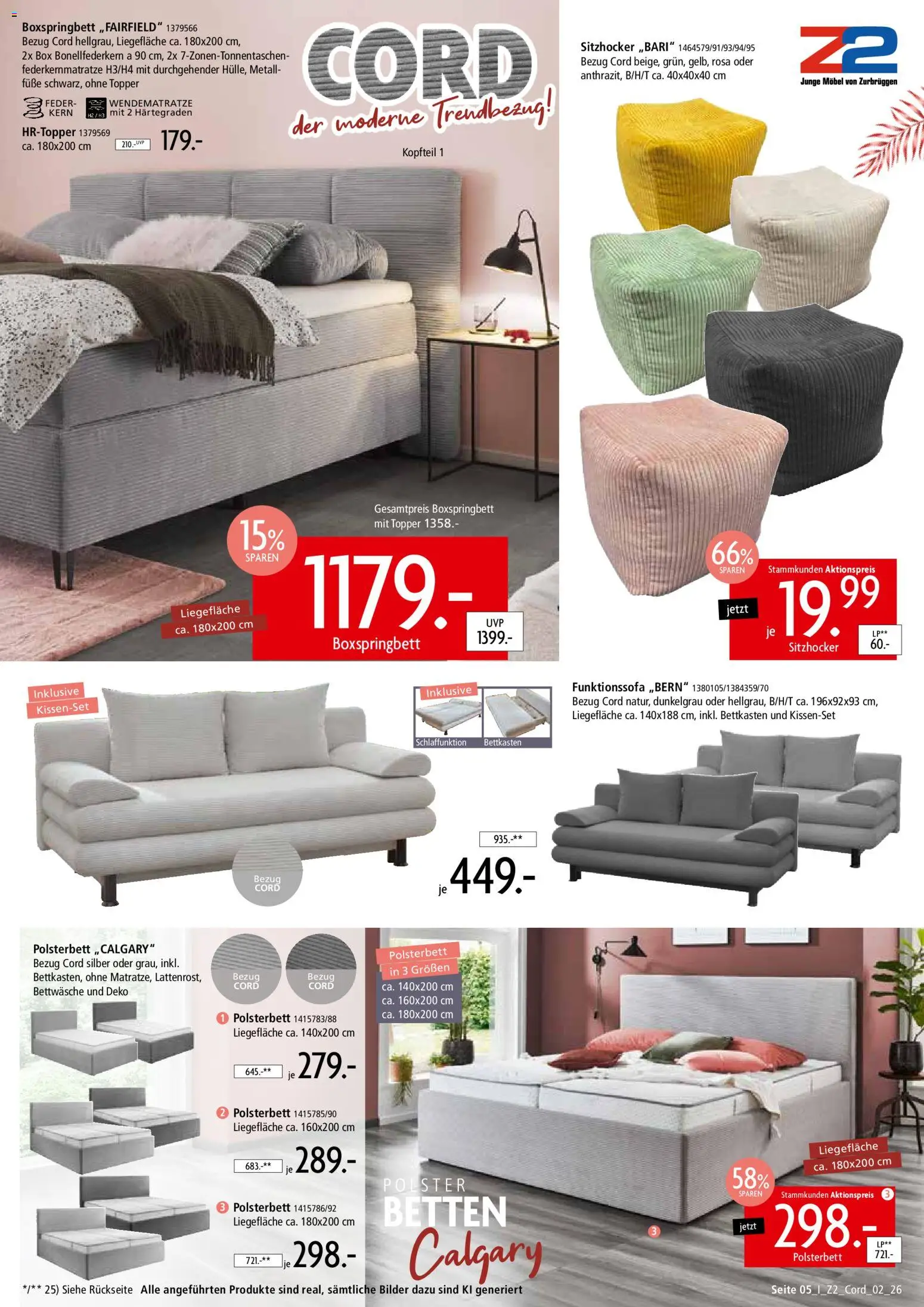 Zurbrüggen Z2 Mitnahme Möbel Cord – gültig ab 01.09.2026 | Seite: 5 | Produkte: Boxspringbett, Topper, Box, Bilder