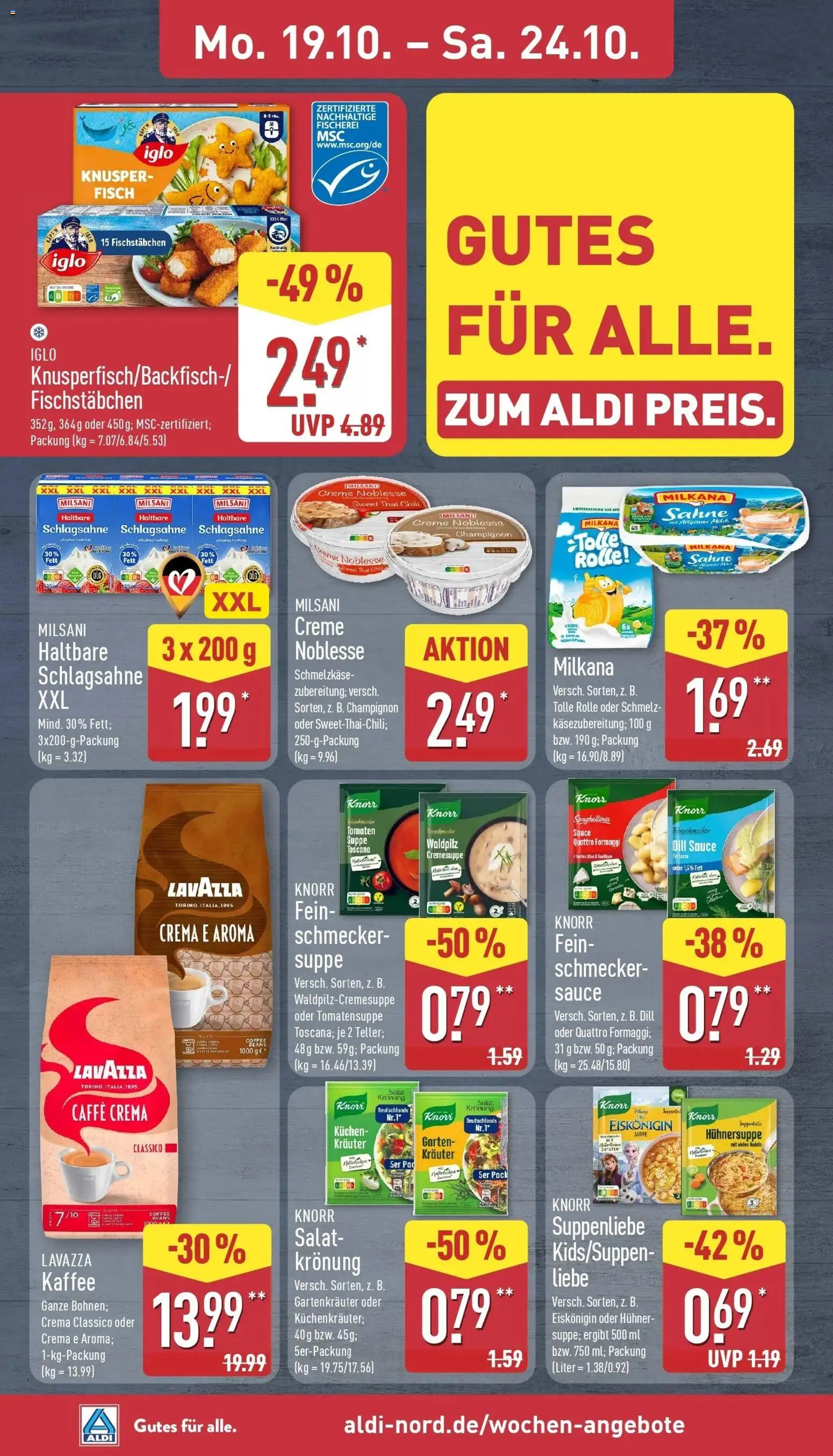 Aldi Aktueller Prospekt (ab 19.10.2026) » Angebote Online | Seite: 6 | Produkte: Iglo, Nudeln, Kuchen, Sahne