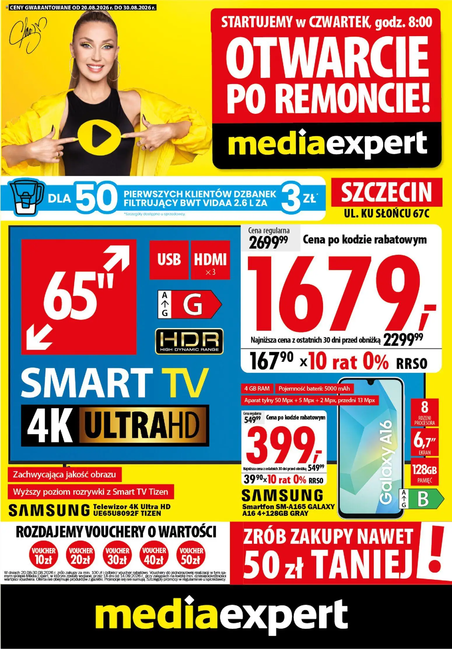 Mediaexpert promocje - Otwarcie po remoncie Szczecin od 20.08.2026 | Strona: 1 | Produkty: Dzbanek, Smartfon, Telewizor