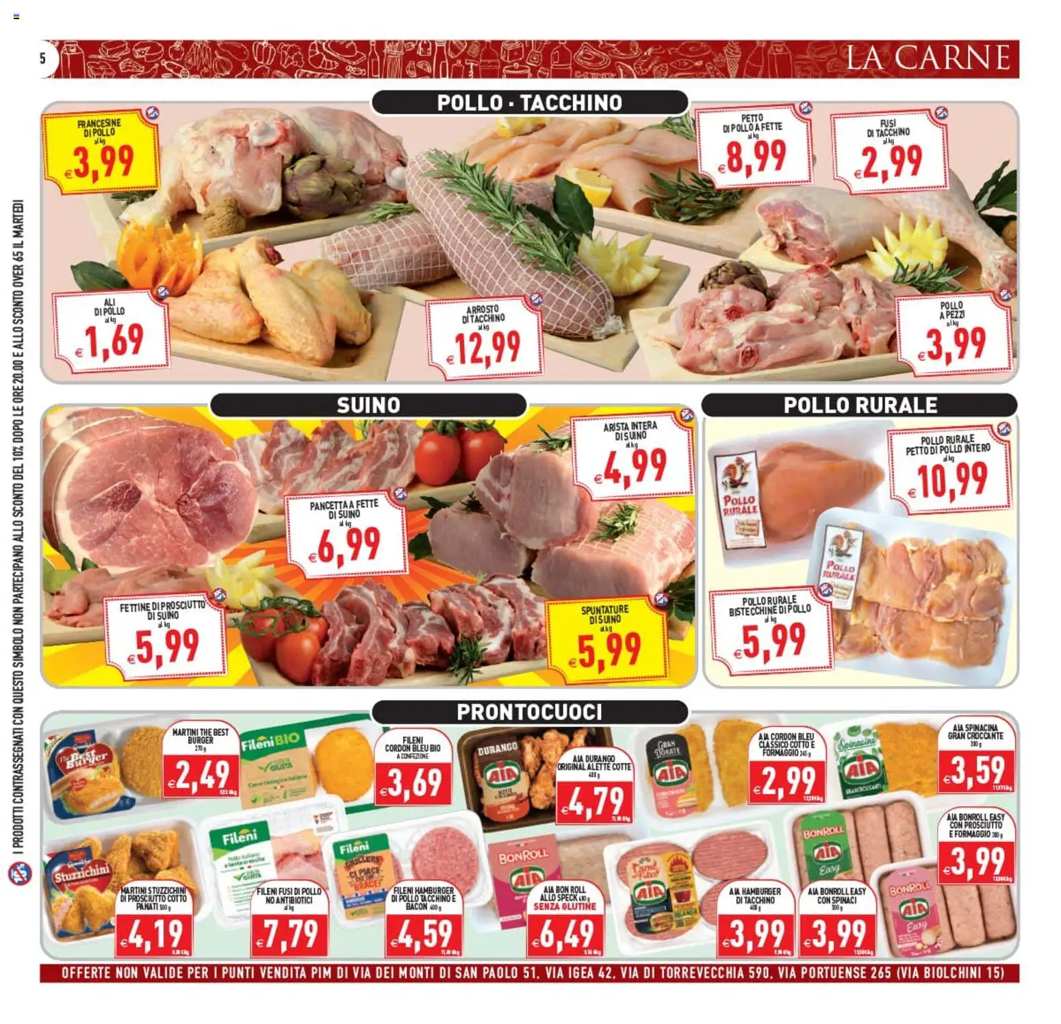 Volantino PIM Supermercati del 10.06.2026 | Pagina: 5 | Prodotti: Petto di Pollo, Pancetta, Tacchino, Formaggio